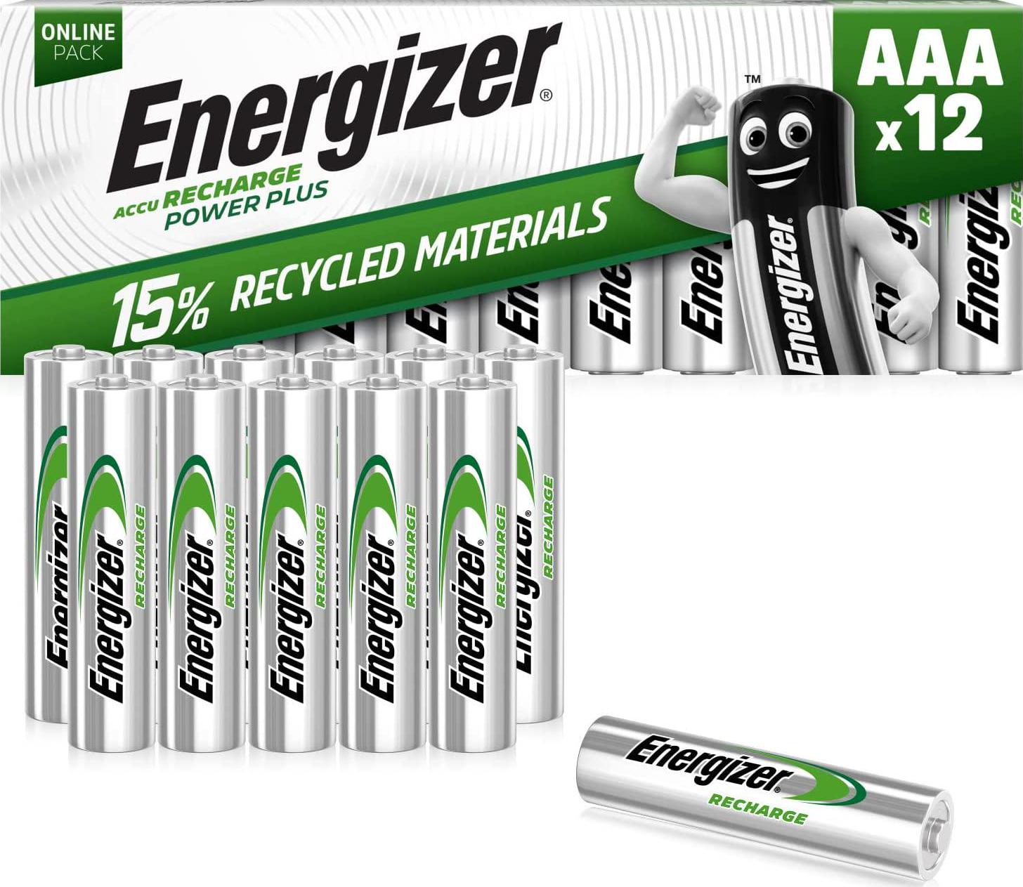 Energizer, Energizer Rechargeable Batteries AAA, Recharge Power Plus, Pack of 12