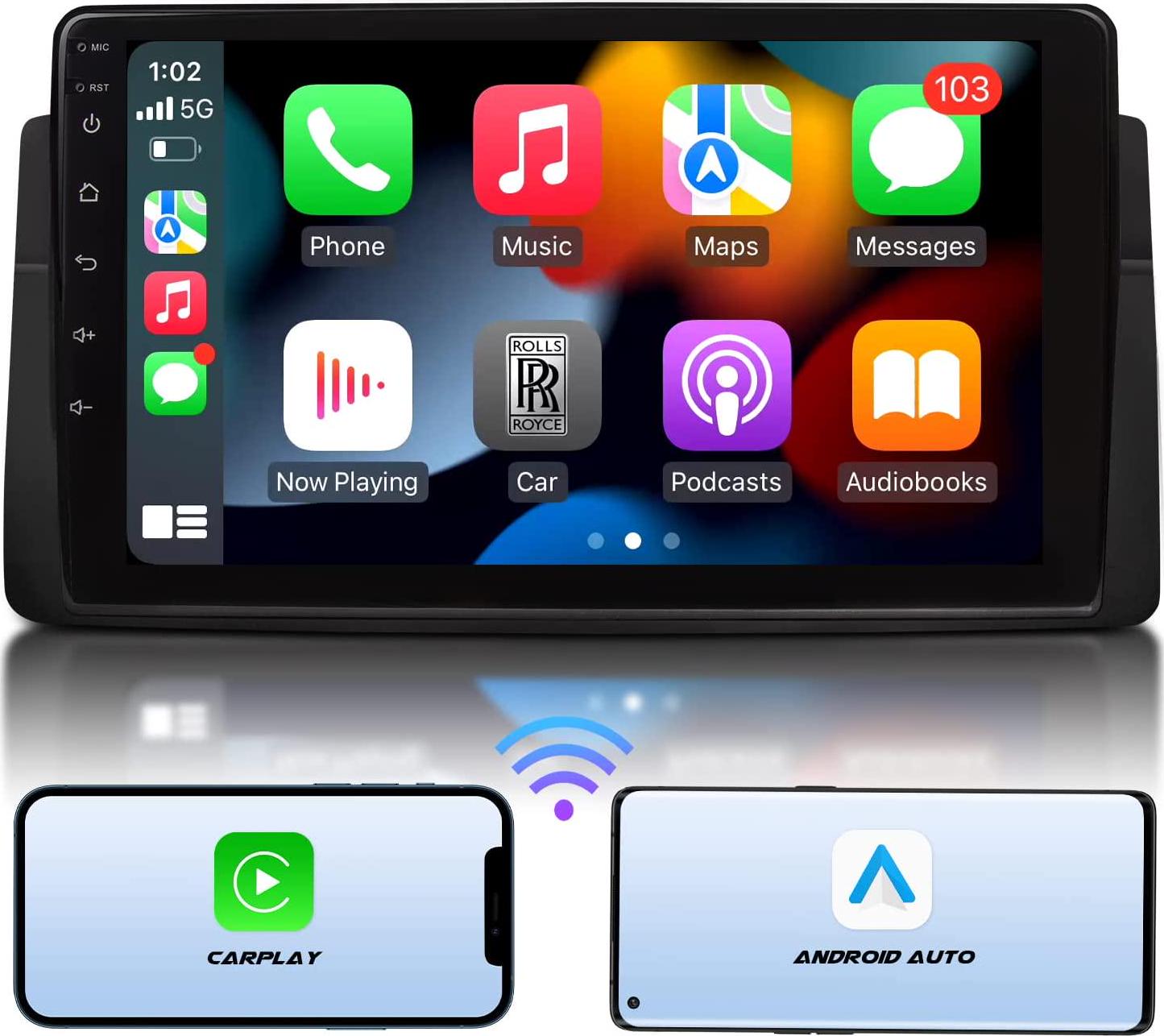 Eonon, Eonon Apple CarPlay and Android Auto Car Stereo Receiver, Android 10.0 Car Stereo Ultra-Thin 3+32GB Car Radio, Compatible with 1999-2005 BMW 3 Series E46, Bluetooth 5.0/4 Sets of UI, 9 Inch-Q50Pro
