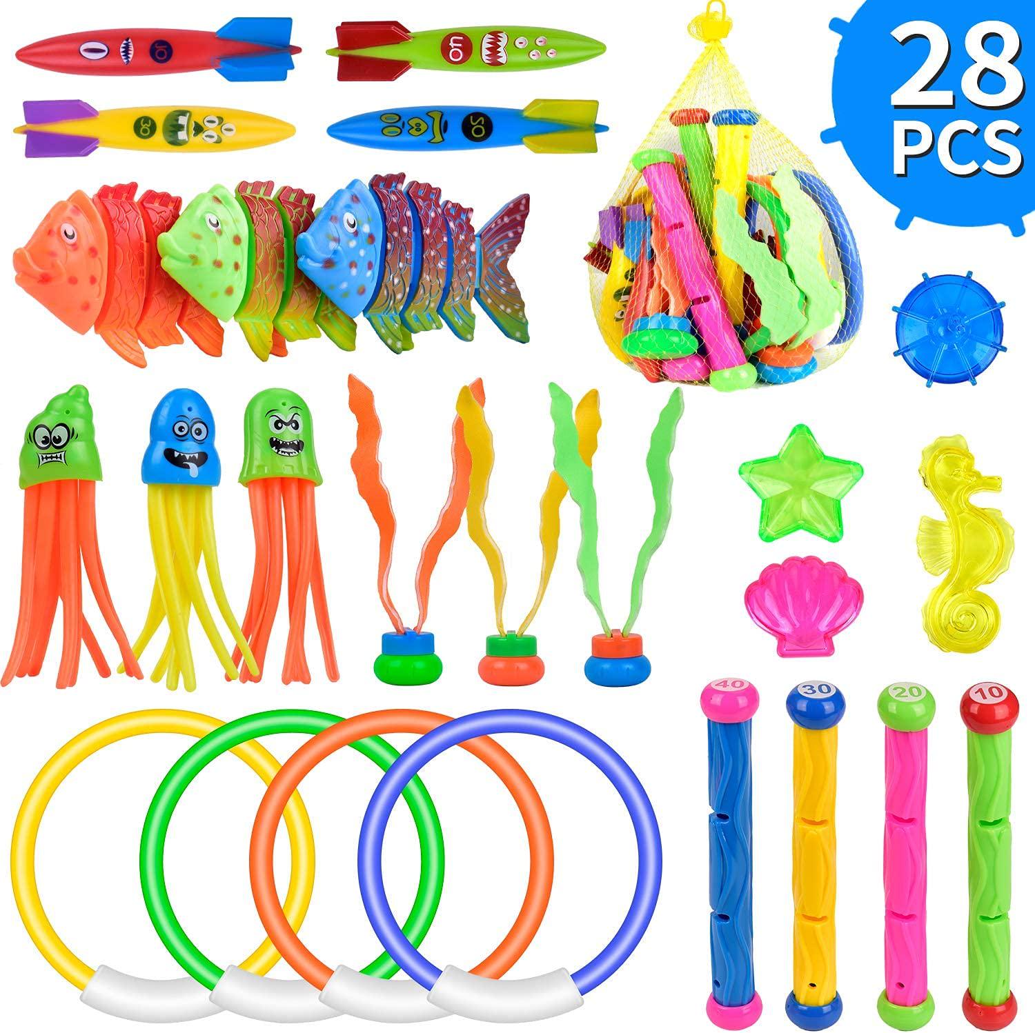 Epzia, Epzia Diving Toys, 28 Pcs Underwater Swimming Pool Toys,Pool Toys for Kids 8-12,Toddler Pool Toys,Water Game for Kids Ages 3+