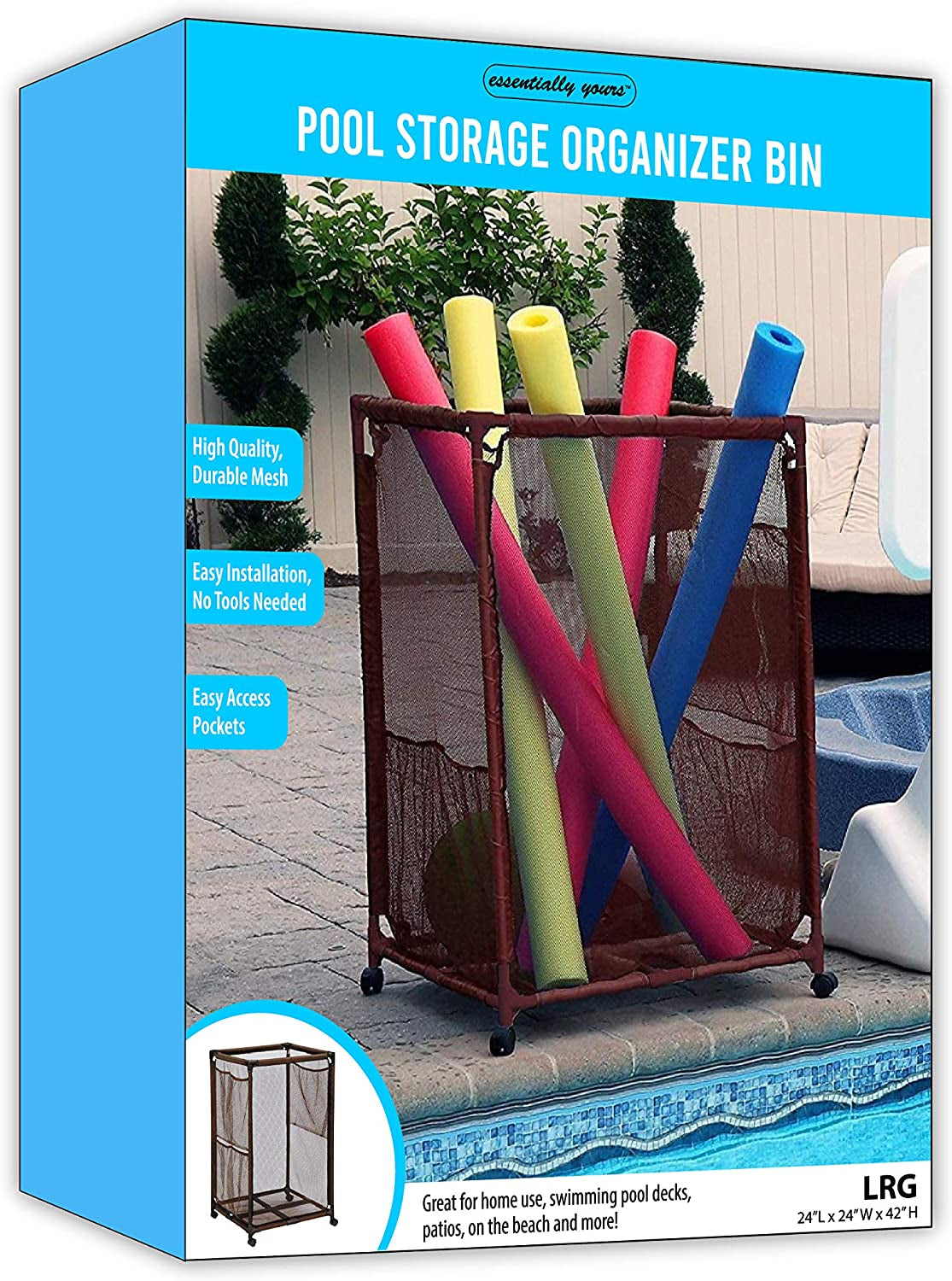 Essentially Yours, Essentially Yours Rolling Pool Storage Organizer Bin Large Brown