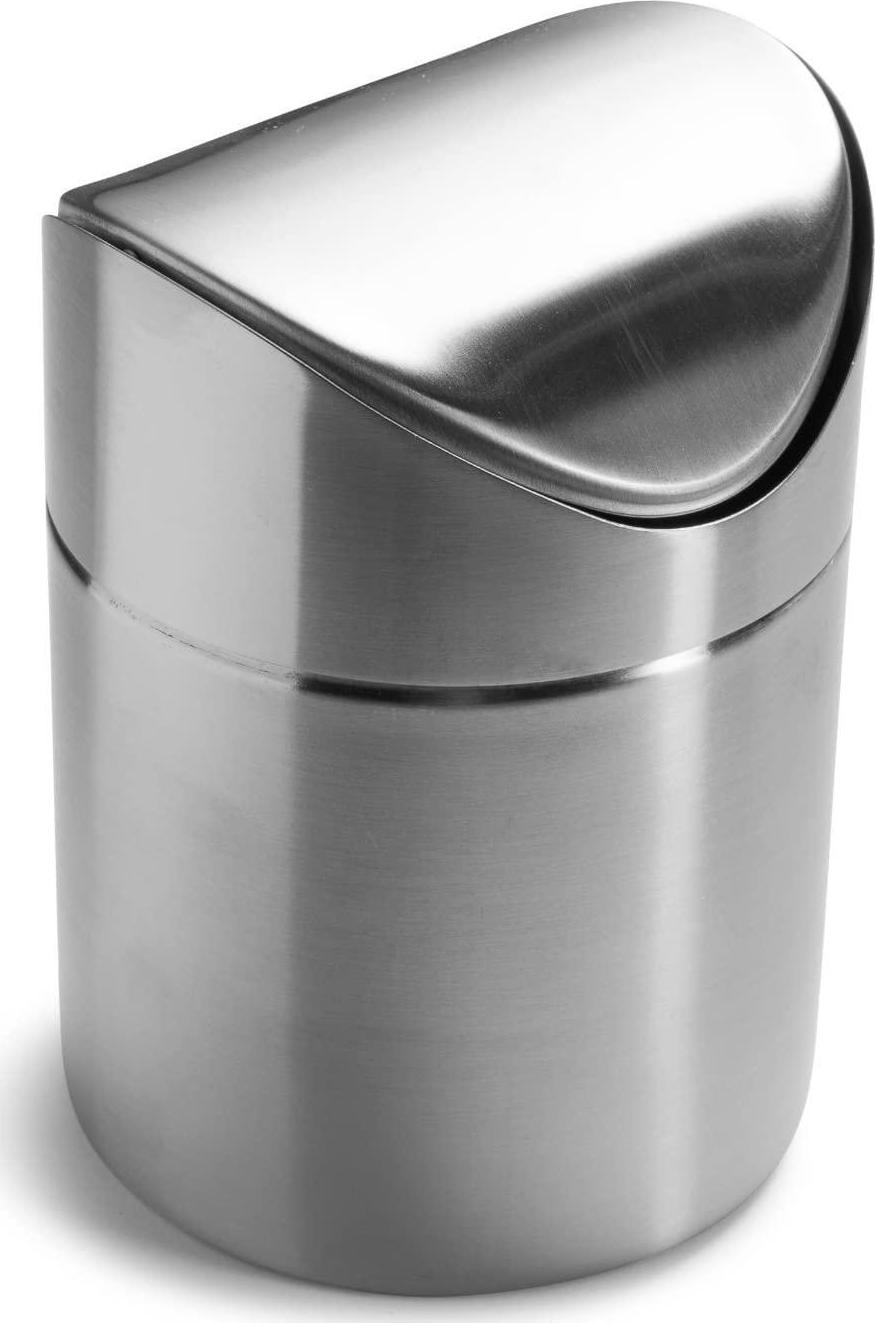 Estilo, Estilo Mini Countertop Trash Can, Brushed Stainless Steel, Swing Top Trash Bin 1.5 L / 0.40 Gal