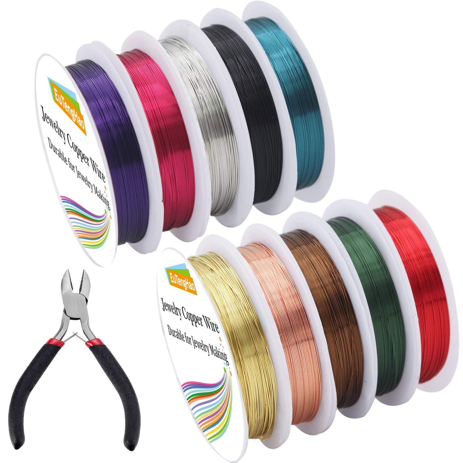 EuTengHao, EuTengHao 10 Packs Jewelry Copper Wire Craft Jewelry Beading Wire for Bracelet Necklaces Earring Jewelry Making Supplies (10 Colors,26 Gauge)