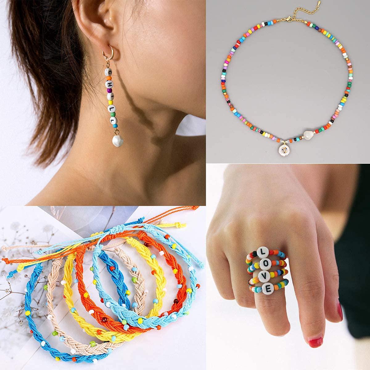 EuTengHao, EuTengHao 8400pcs Multicolor Glass Seed Beads Small Craft Beads Kit for DIY Bracelet Necklaces Handicrafts Earring Jewelry Making Supplies with Two Crystal String (4mm, 350Per Color, 24 Colors)
