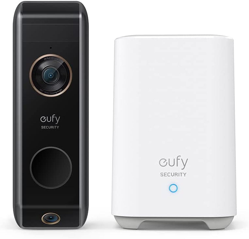 Eufy, Eufy Video Dual CAM 2K DOORBELL (Battery) with HOMEBASE 2, Black and White, E8213C12