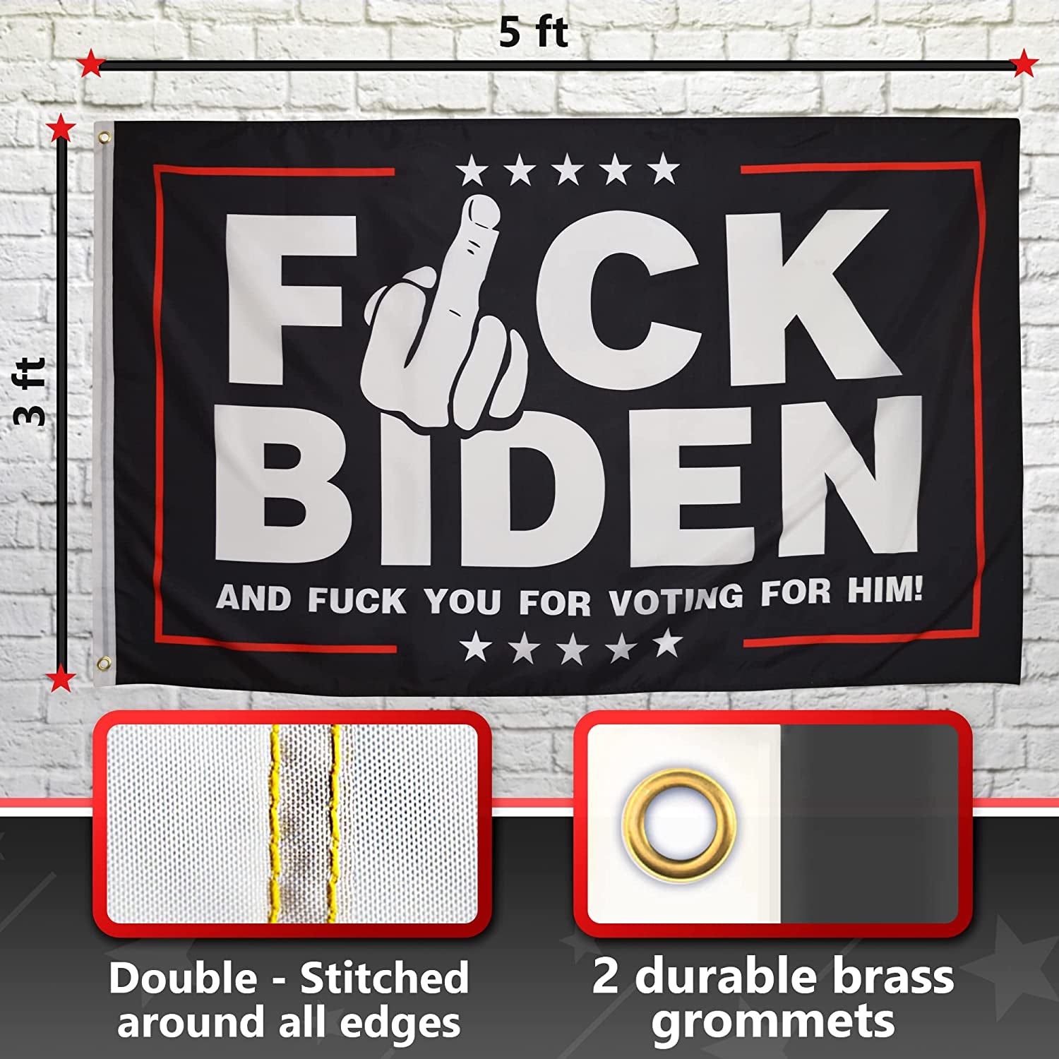 Eugenys, Eugenys Biden Flag 3X5 Foot - for Voting for Him Flag -Bright Vivid Colors, Double Stitched, Durable Brass Grommets - Perfect anti Biden Flag Banner for Indoor / Outdoor