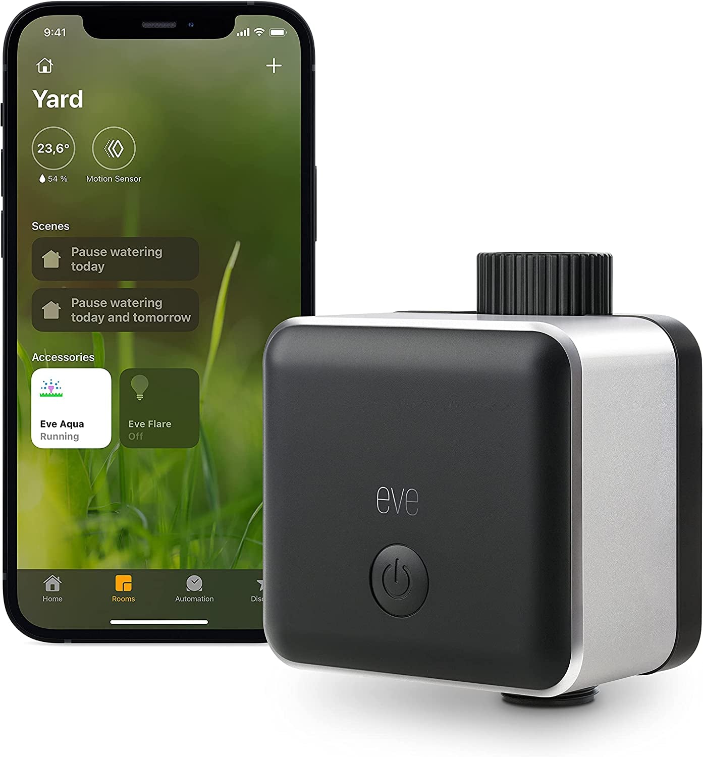 Eve, Eve Aqua – Smart Water Controller for Apple Home App or Siri, Irrigate Automatically with Schedules, Easy to Use, Remote Access, No Bridge, Bluetooth, Thread, Homekit