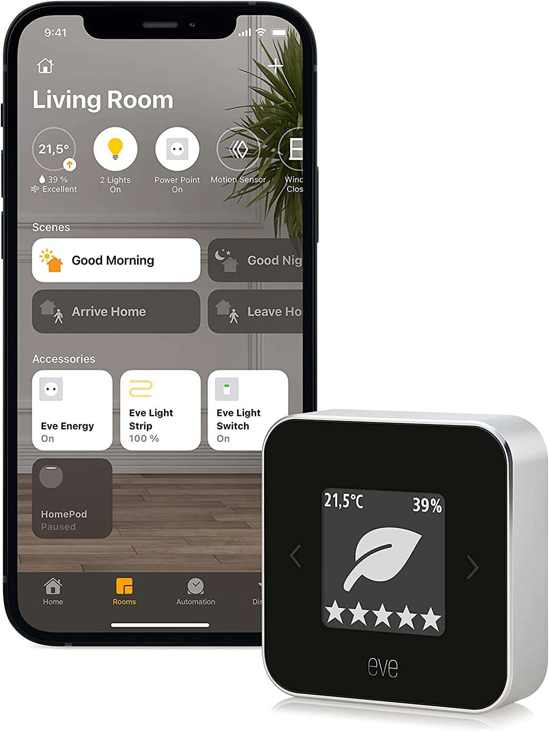 Eve, Eve Room - Indoor Air Quality Sensor to Monitor Air Quality (VOC), Temperature and Humidity, Apple Homekit Technology, Bluetooth, Thread