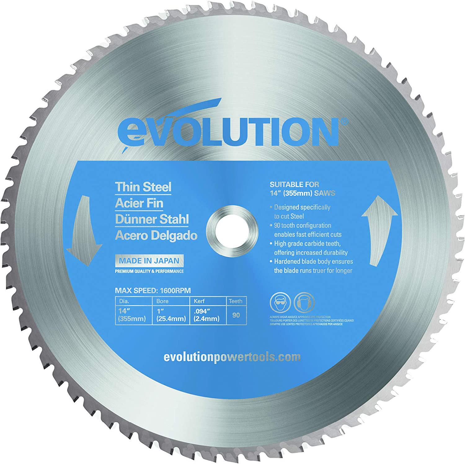 Evolution, Evolution (T355TCT-90CS) - 355 mm Circular Saw Blade (AKA TCT Saw Blade) For Cutting Thin Steel - Carbide Tipped Metal Saw Blade Produces Virtually No Heat, Burrs or Sparks