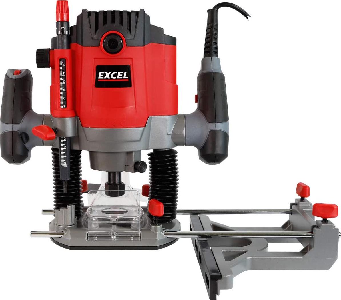 Excel, Excel 1/2 Electric Plunge Router Heavy Duty 1800W/230V ~ 50Hz with Variable Speed 22000RPM - Parallel Side-Fence - 2 x Guide Rods - Dust Extraction - 7 Speed presets - UK Plug