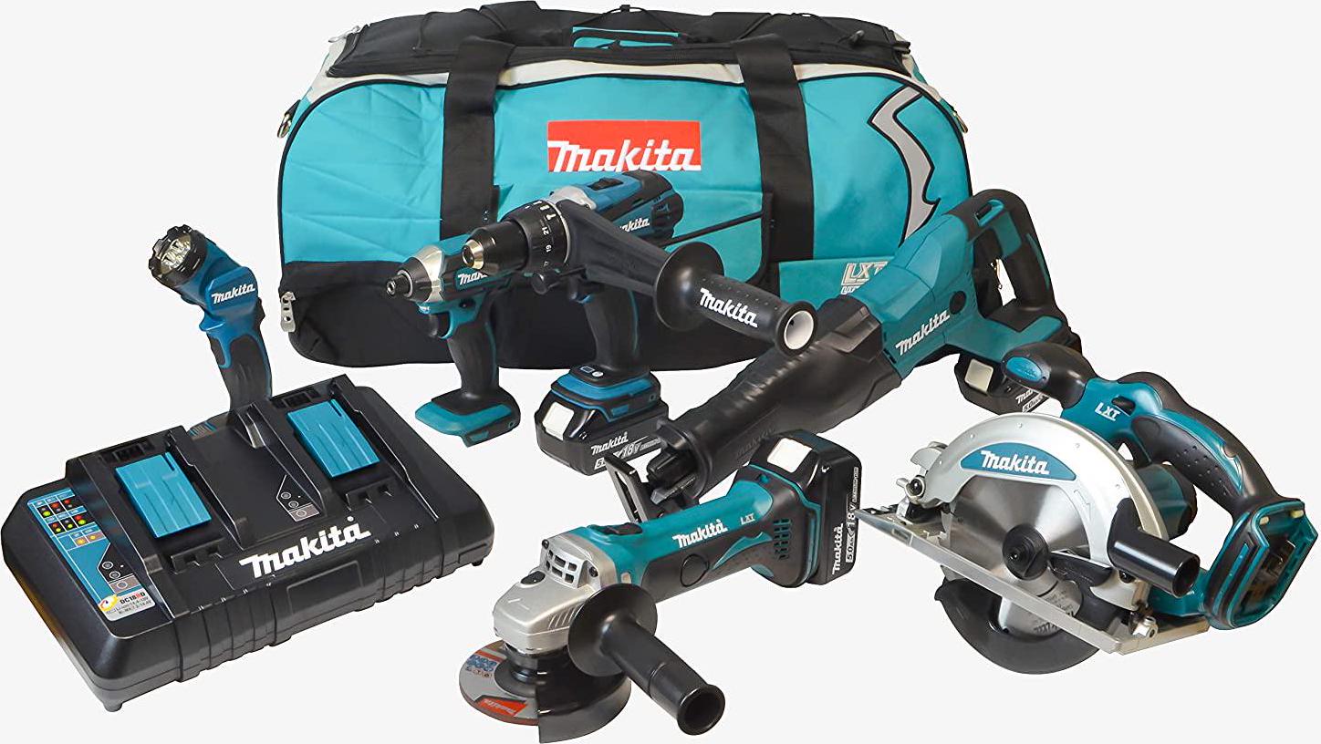 Makita, Exclusive: Makita DLX6104TX2 18V Li-ion LXT 6 Piece Combo Kit Complete with 3 x 5.0 Ah Batteries and Twin Port Charger Supplied in a LXT Tool Bag.