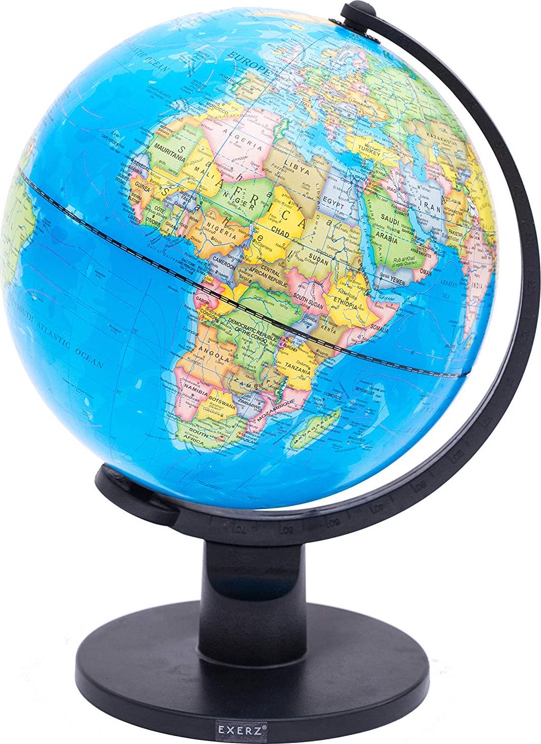 Exerz, Exerz 25cm World Globe Educational Political Map Swivel Rotating Desk Top Globe - Geography Learning Home School Office Decoration - Diameter 25cm