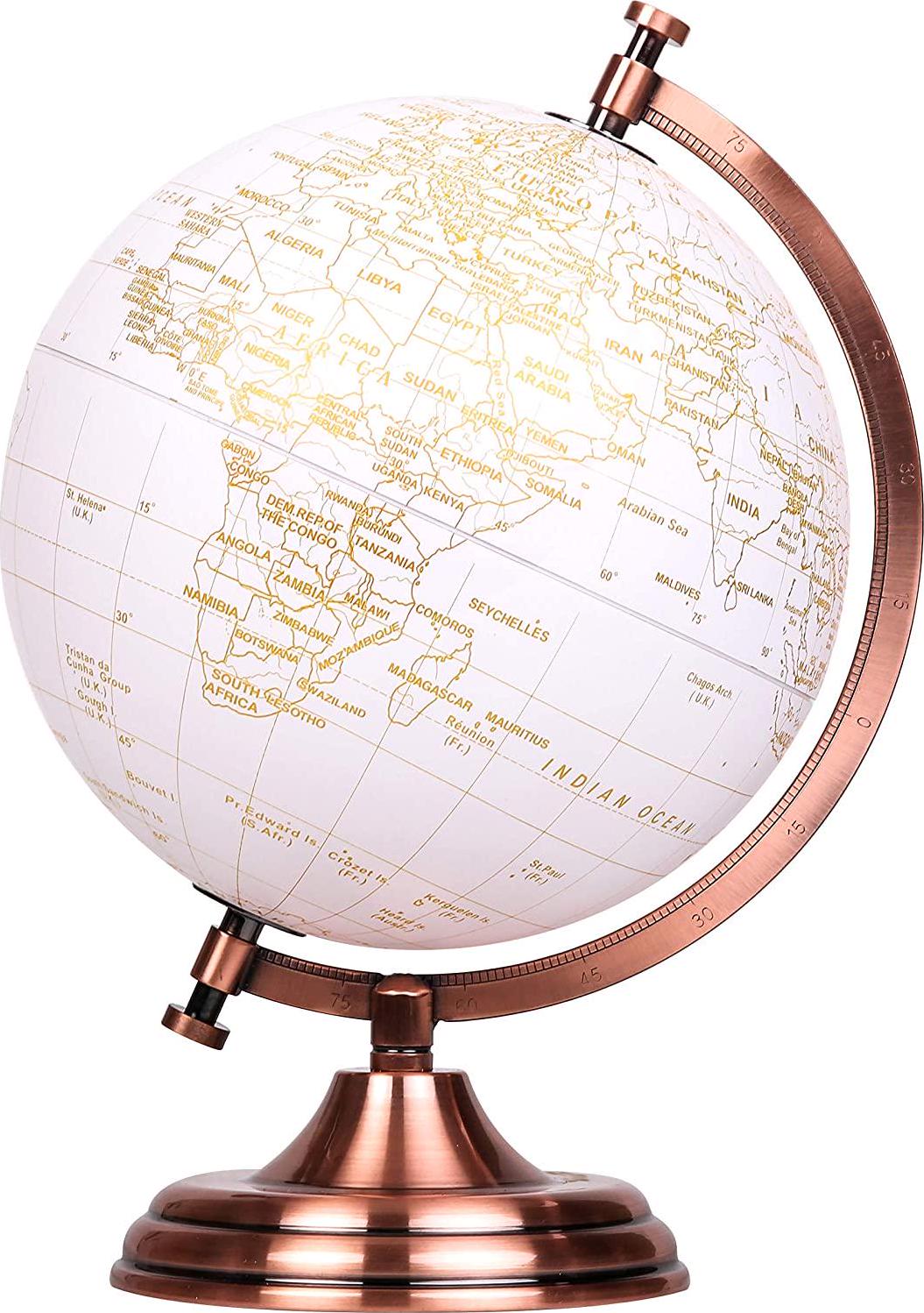 Exerz, Exerz World Globe (Dia 8 /20 cm) - Educational/Geographic/Modern Desktop Decoration - Metallic Golden World Globe Diameter 20 cm