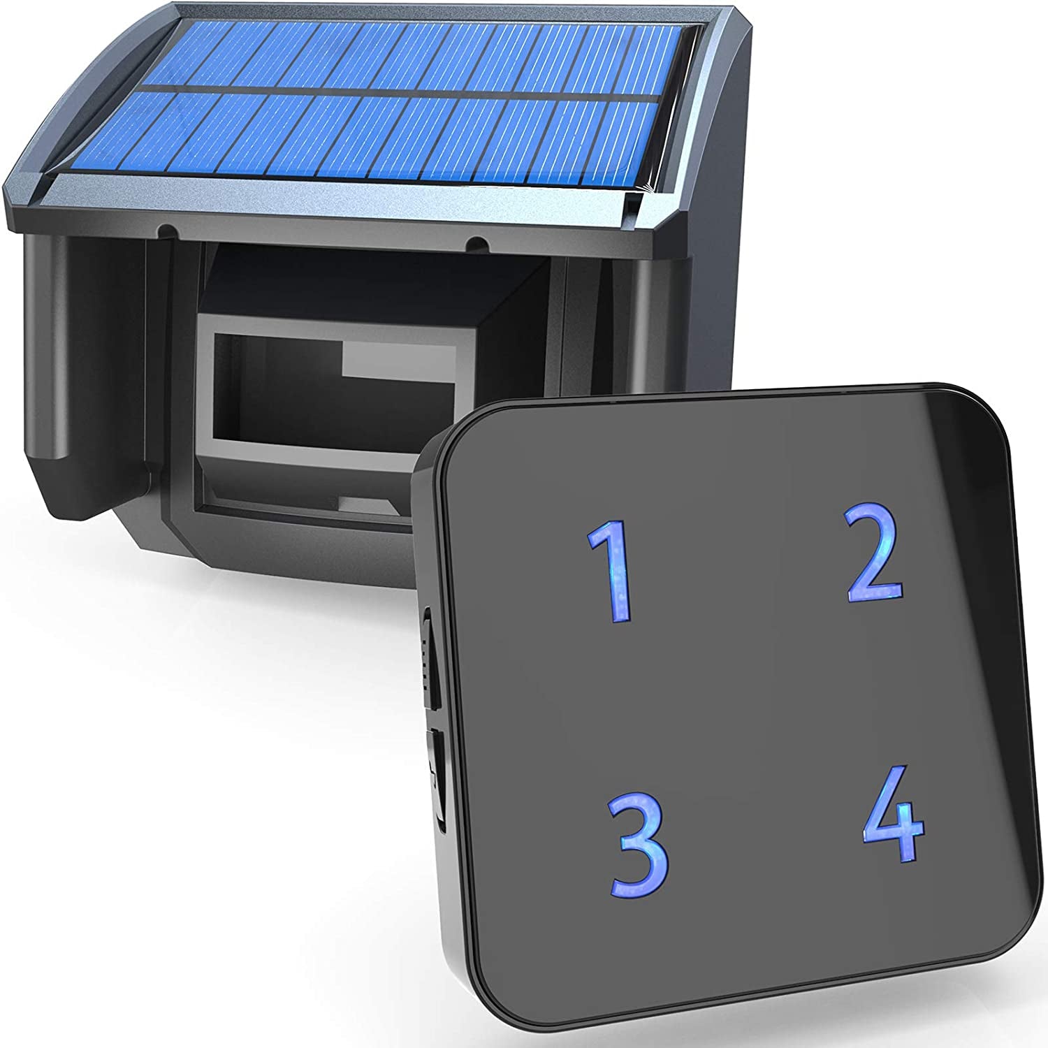 HTZSAFE, Extra Wireless Plug-In Receiver for HTZSAFE Solar Alarms- up to 4 Zones and Each Zone Has 35 Optional Melodies- 4 Adjustable Volume Levels