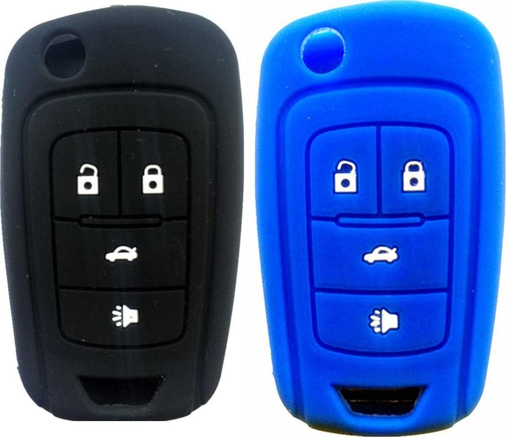 Ezzy Auto, Ezzy Auto Black and Blue 4 Buttons Key Covers for Flip Folding Key Case Cover Silicone cover for 2010 2011 2012 2013 2014 Chevrolet Camaro