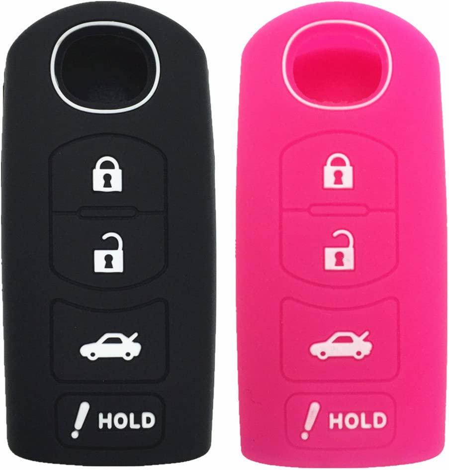 Ezzy Auto, Ezzy Auto Black and Hot Pink Silicone Rubber Key Fob Case Key Covers Key Jacket Skin Protector fit for Mazda 4 Buttons Key