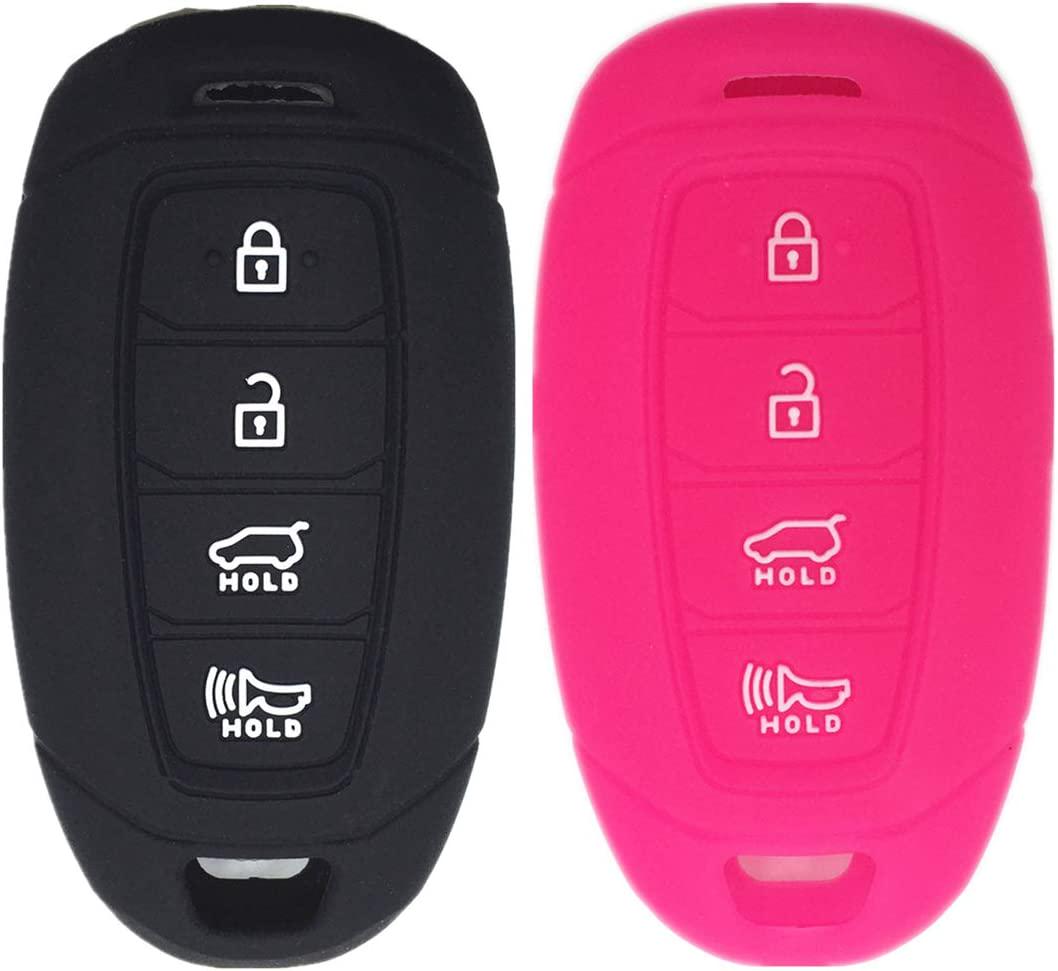 Ezzy Auto, Ezzy Auto Black and Rose Silicone Rubber Key Fob Case Key Covers Key Jacket Skin Protectors fit for Hyundai Kona Azera Grandeur IG
