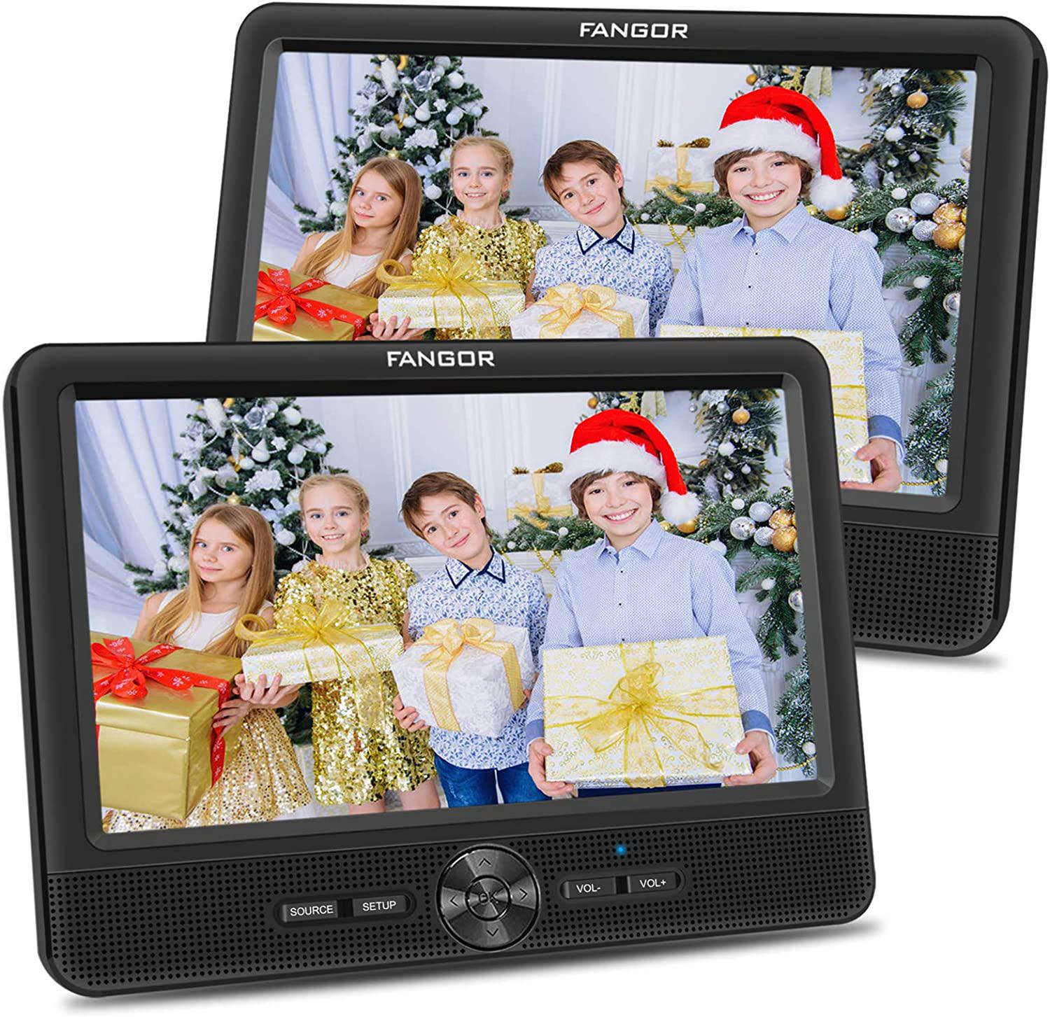 FANGOR, FANGOR 10.1'' Car DVD Player Dual Screen, Headrest Video Player with 5 Hour Rechargeable Battery, Twin Screen for Kids Support USB&SD Slot