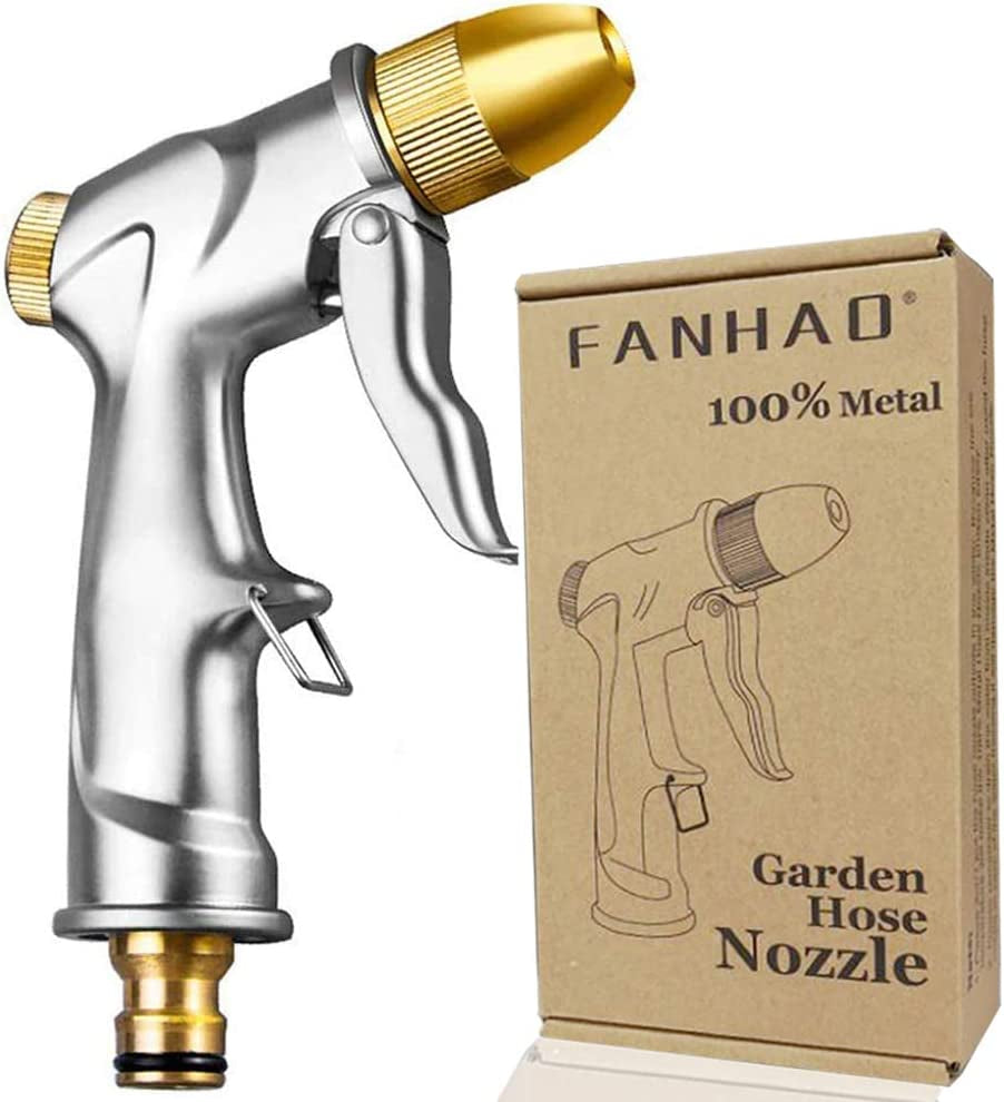 FANHAO, FANHAO Garden Sprayer Hose Nozzle with Full Brass Nozzle, 100% Heavy Duty Metal Water Gun, High Pressure Spray Nozzle for Plants Watering, Car Washing and Pets Showering