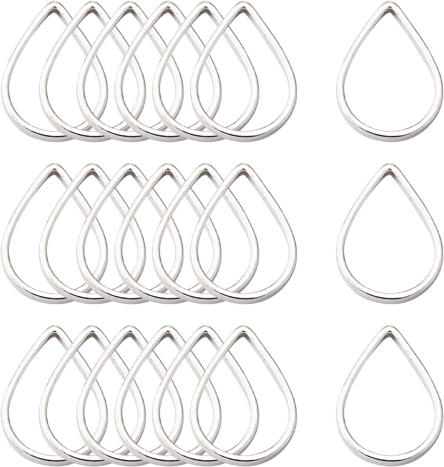 FASHEWELRY, FASHEWELRY 100Pcs Brass Teardrop Open Bezel Charms Connectors Silver Hollow Linking Rings Charms for Dangle Beading Hoop Jewelry Making, 11x7x1mm