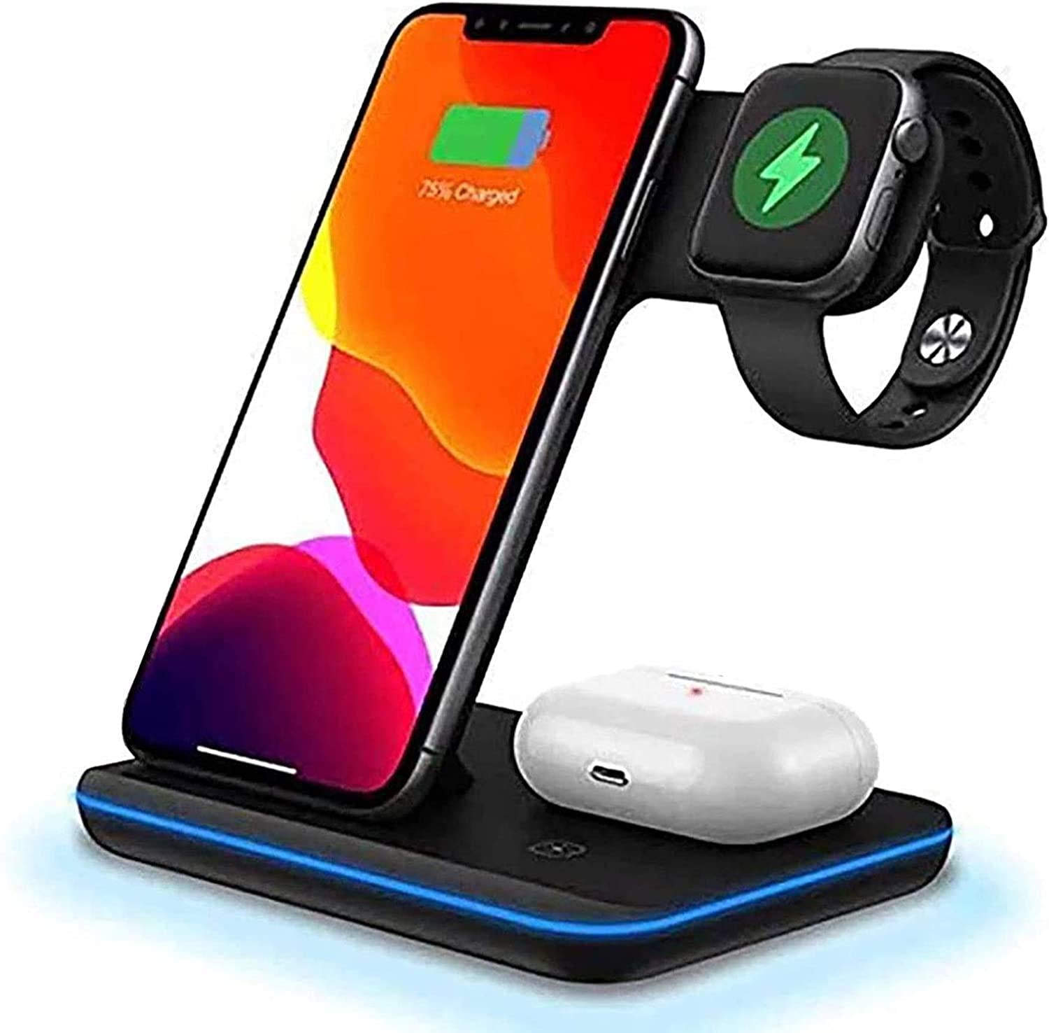 FDGAO, FDGAO Wireless Charger 15W Fast Wireless Charger Stand 3 in 1 QI Charging Dock Station for Apple Watch 8/7/6/SE/5/4/3/2,AirPods,iPhone 11 12 13 14 Pro Max/XR/XS/X/8/8 Plus,Samsung Galaxy S21/S20