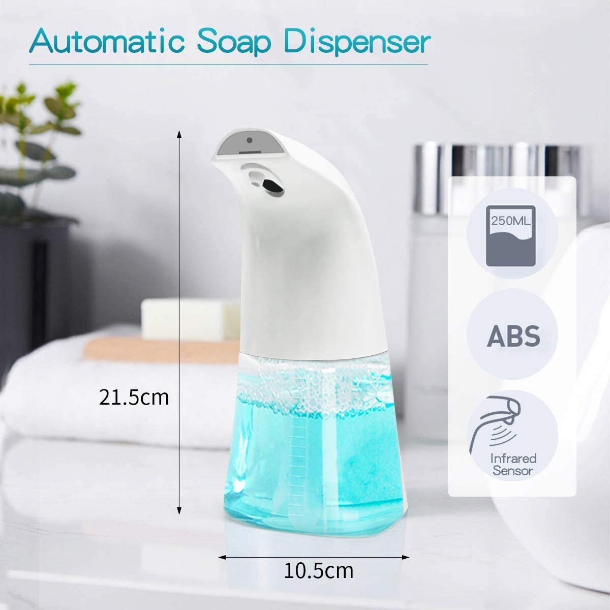 FEBHBRQ, FEBHBRQ Automatic Soap Dispenser, 250ML Infrared Motion Sensor Touchless Hand Free Countertop and Wall Mount Pump Foaming Soap Dispensers for Bathroom, Kitchen, School and Office