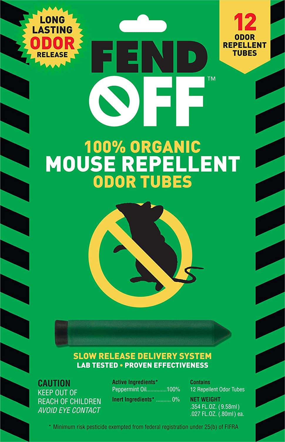 FEND OFF, FEND off Mouse Repellent Peppermint Tubes, 12Pk, Green (MR-12)