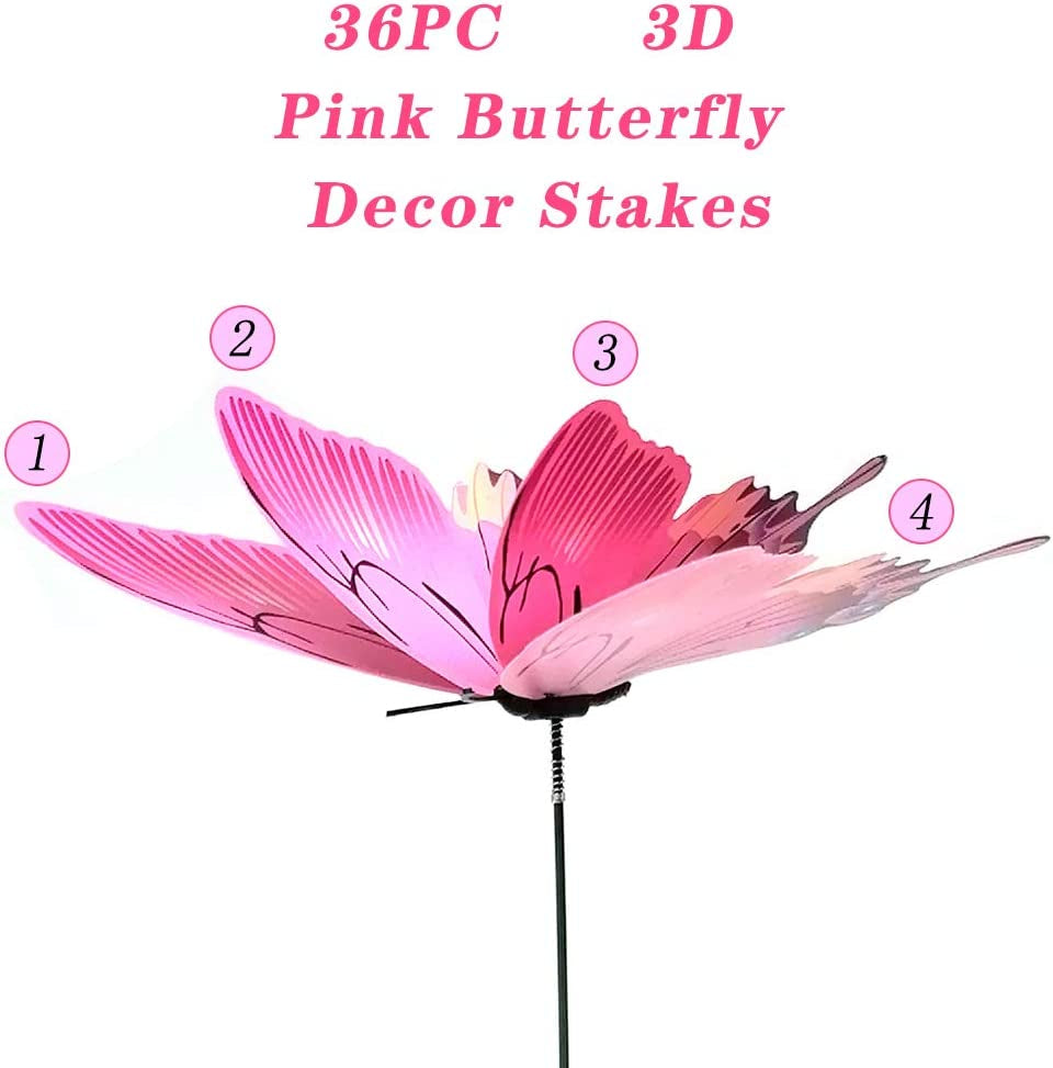 FENELY, FENELY Butterfly Garden Decor Stakes,Double Wing Waterproof 3D Pink Butterflies Garden Ornaments Outdoor Decorations for Patio Lawn Yard PVC Gardening Art Christmas Whimsical Gifts