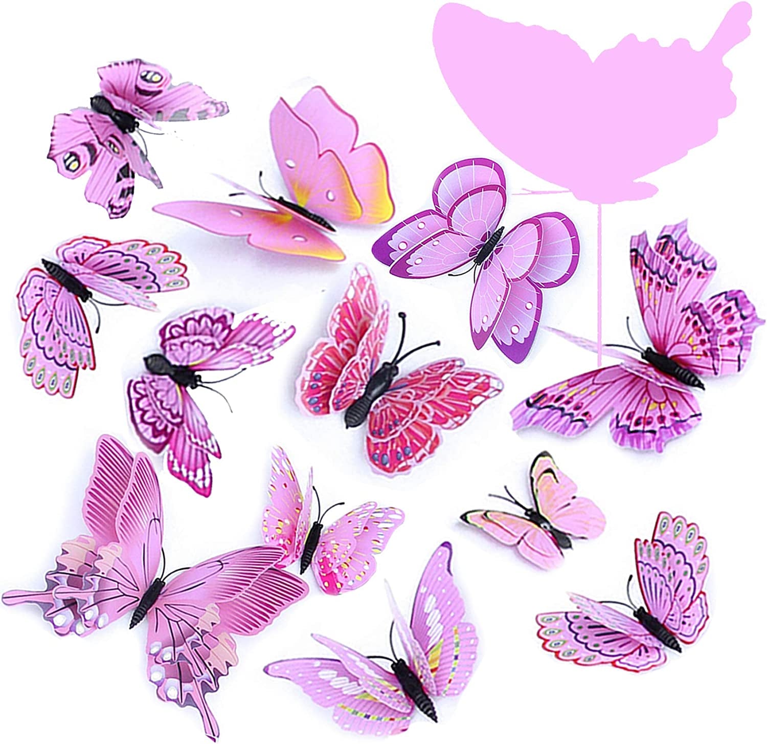 FENELY, FENELY Butterfly Garden Decor Stakes,Double Wing Waterproof 3D Pink Butterflies Garden Ornaments Outdoor Decorations for Patio Lawn Yard PVC Gardening Art Christmas Whimsical Gifts