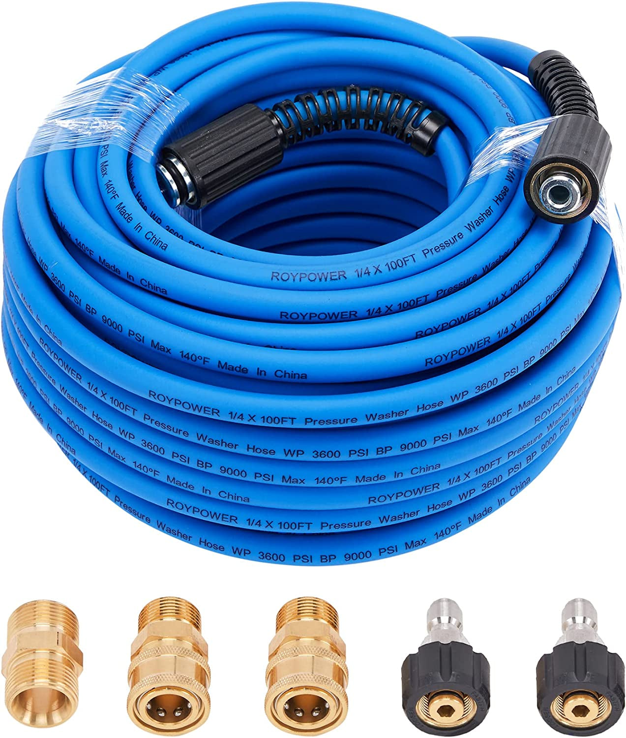 FIXFANS, FIXFANS Pressure Washer Hose – 1/4" X 100 FT High Power Washer Extension Hose – Kink & Wear Resistant High Pressure Hose for Replacement – Compatible with M22 Fittings – 3600PSI