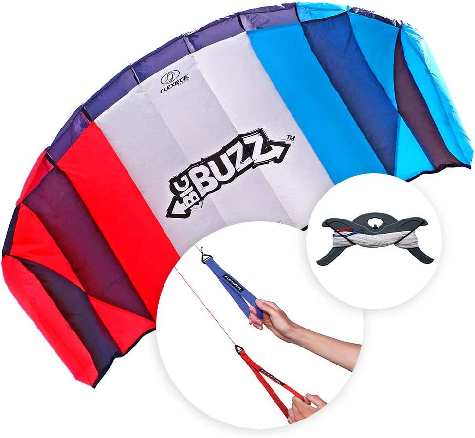 FLEXIFOIL, FLEXIFOIL 2.05m Power Kite Big Buzz Sport Foil | Kids and Adult Kiting | Beach Summer Trick Kites | Outside Stunt Toy | Outdoor Games and Family Activities | Two String Lines and Handles | Easy to Fly 1.6m²