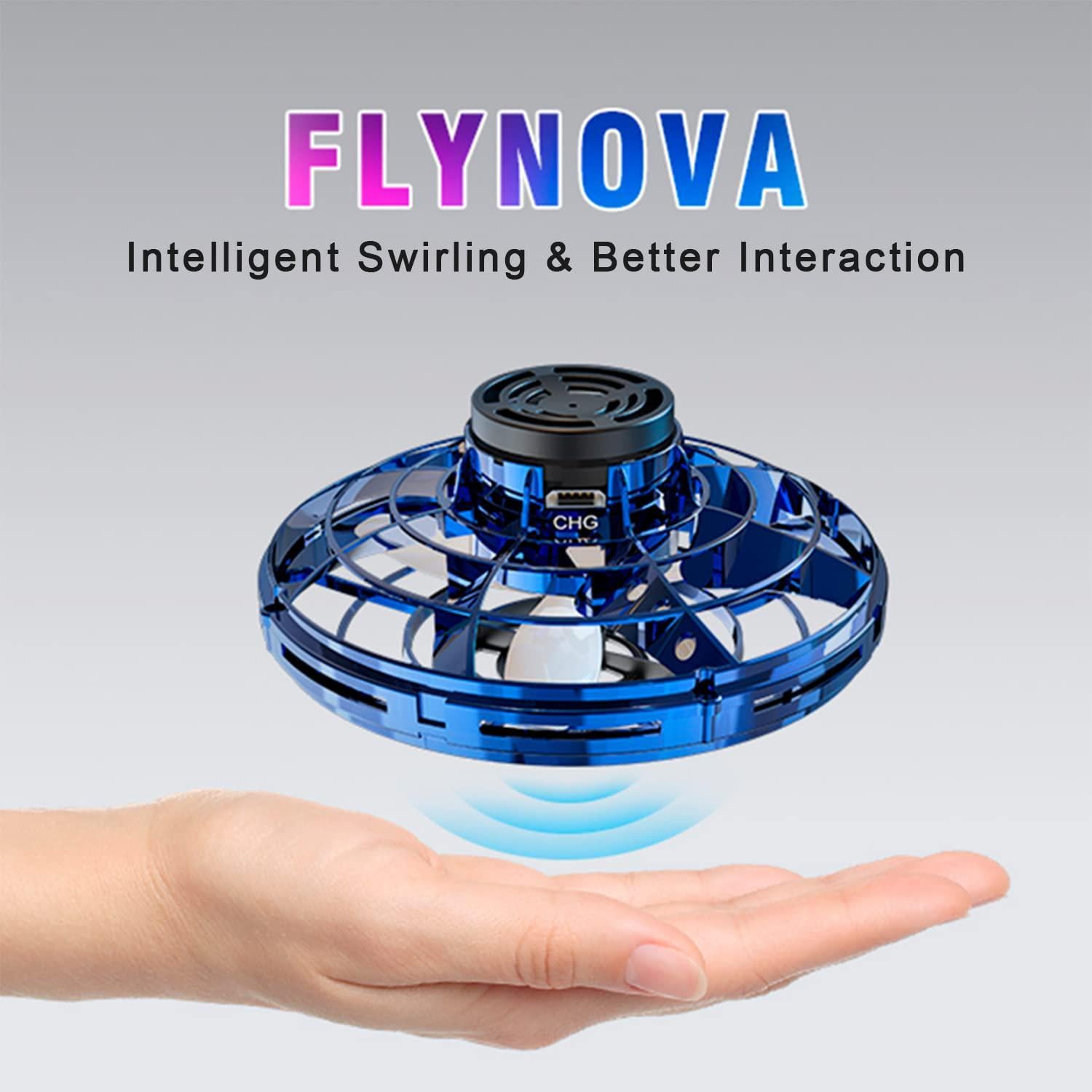 FLYNOVA, FLYNOVA Hand Operated Drones,Mini Flying Ball Toys,Helicopter Toys with 360° Rotating and Shining LED Lights for Kids Adults Outdoor Fun (Blue)