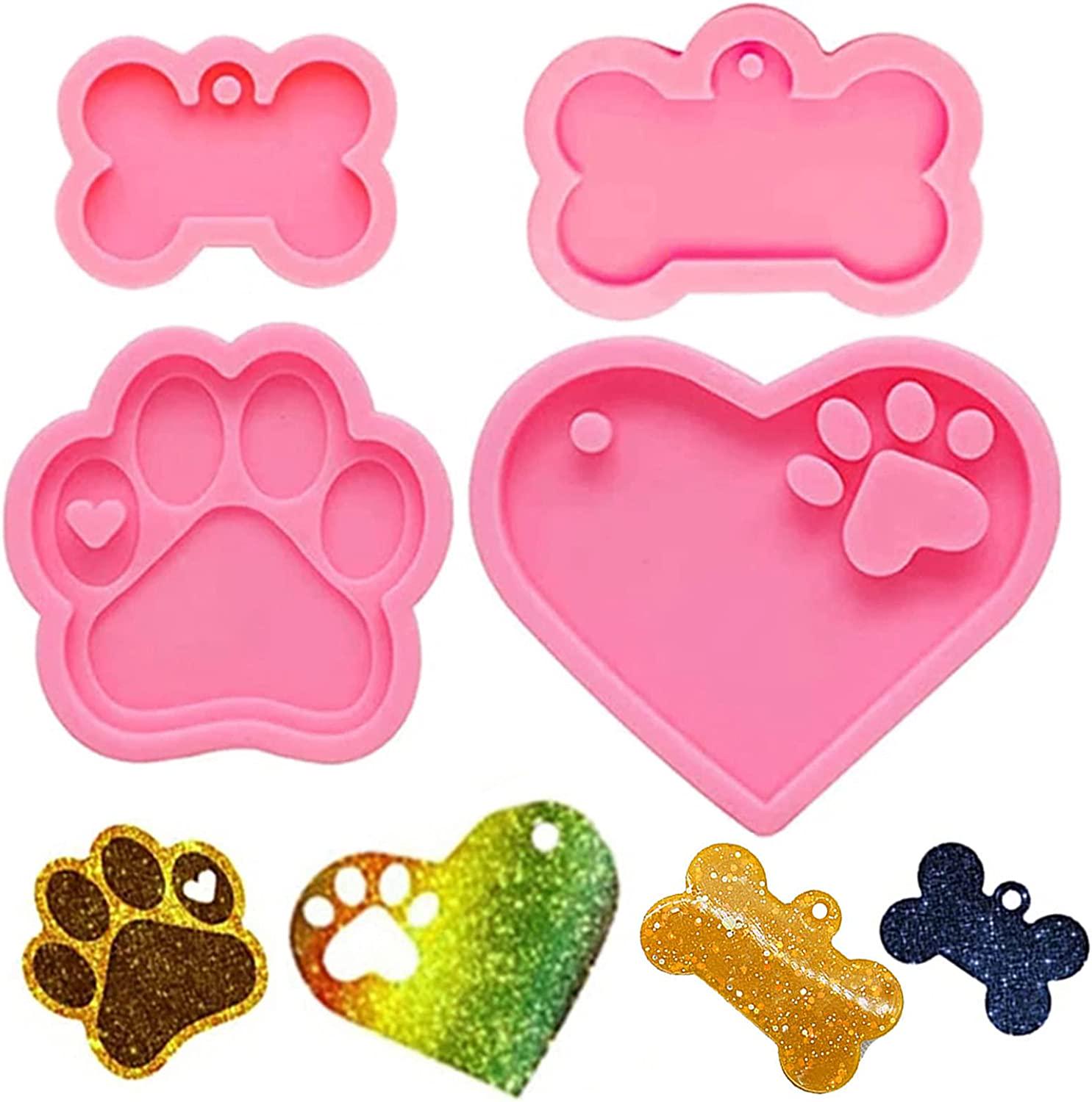 FUYAKEJI, FUYAKEJI 4 Pieces Dog Paw Bone Heart Keychain Resin Epoxy Silicone Molds Casting Kit for Casting Necklace Luggage Tag Pendant Earrings Jewellery Crafting Molds