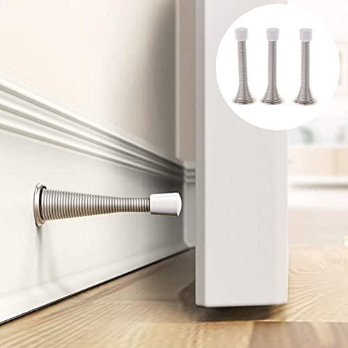 FYJIDY, FYJIDY 8 Pack Spring Door Stops, Brushed Satin Nickle 3-1/4 Heavy Duty Door Stopper for Wall with White Rubber Bumper Tips