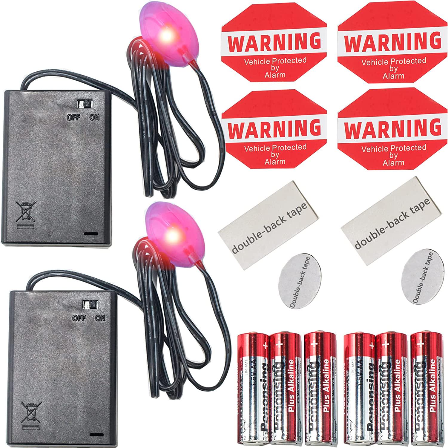 Extguds, Fake Car Alarm, Dummy Car Alarm,(Batteries Included) Red LED Light Simulate Imitation Security System, Warning Anti-Theft Flash Blinking Lamp (2Pack)