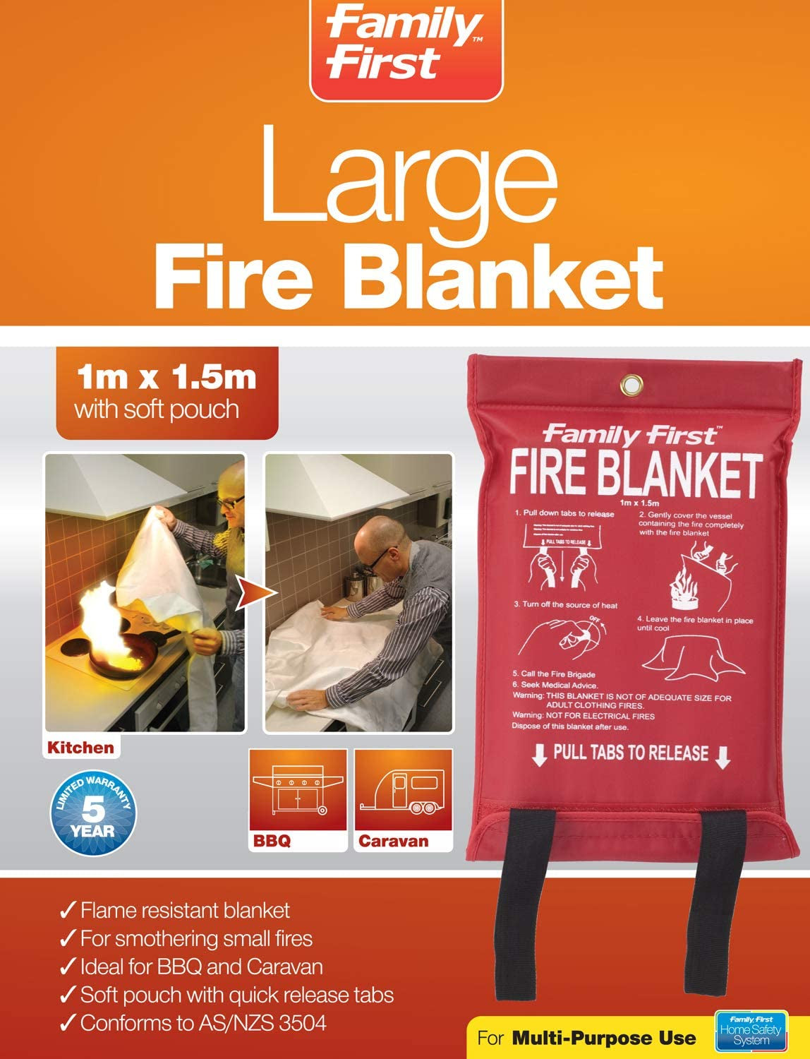 Family First, Family First Fire Blanket Large 1.5M, Red (FFB1015)