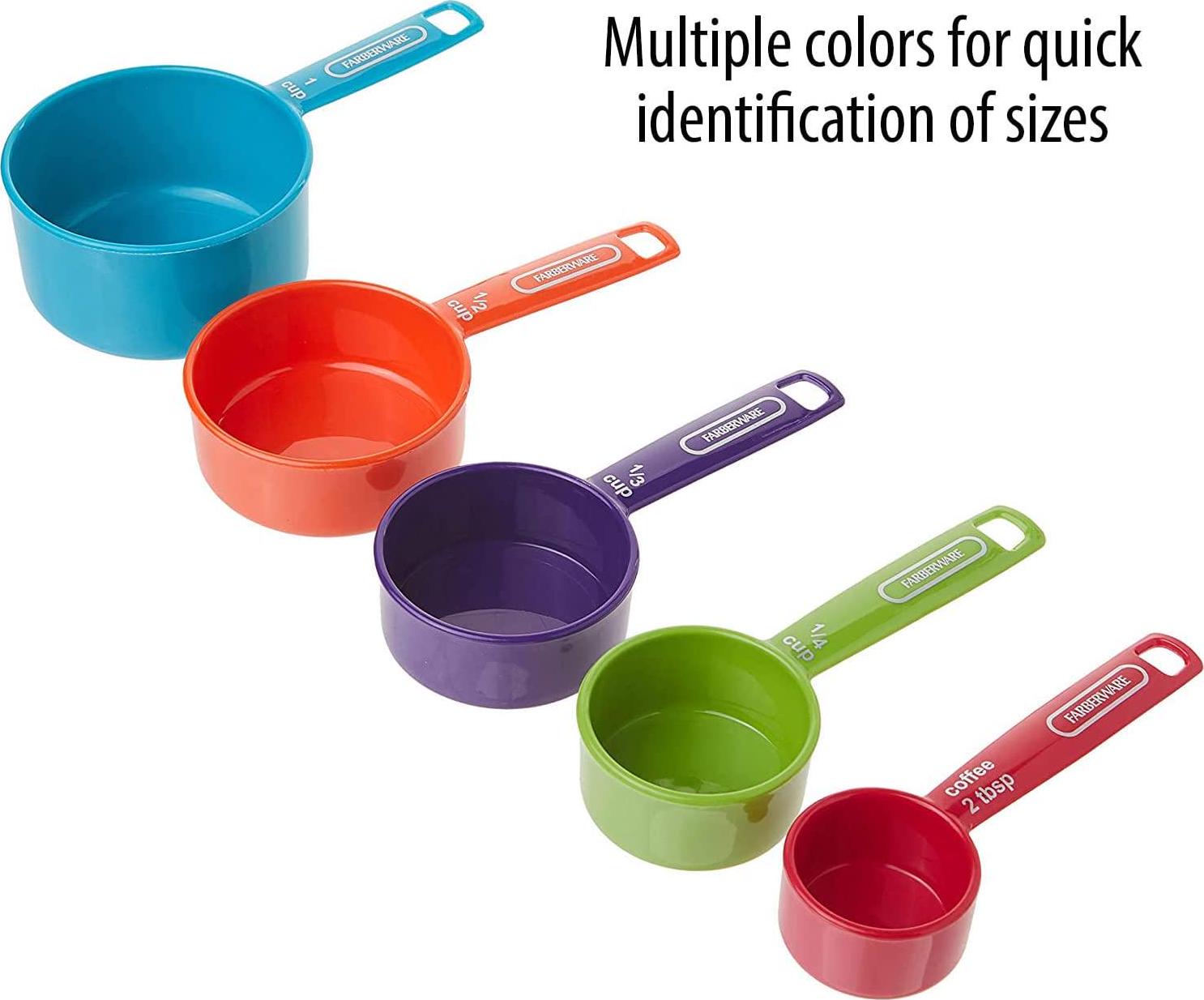 Farberware, Farberware 5216439 Professional Plastic Measuring Cups with Coffee Spoon, Set of 5, Assorted Colors