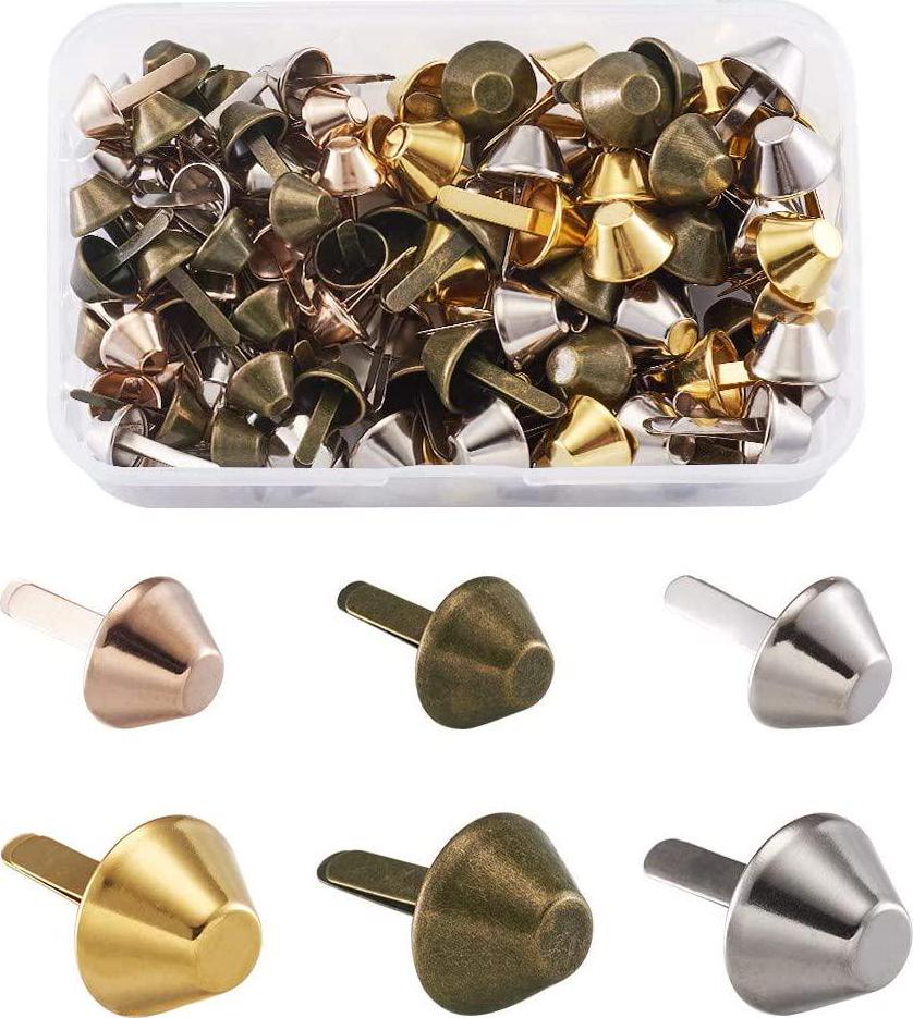 FASHEWELRY, Fashewelry 120Pcs 4 Colors Metal Spike Cone Bottom Stud Rivets 20mm 24mm Mixed Color Purse Handbag Feet Nailhead Flat Brad Studs for Leather Craft Repairing Decoration Accessories