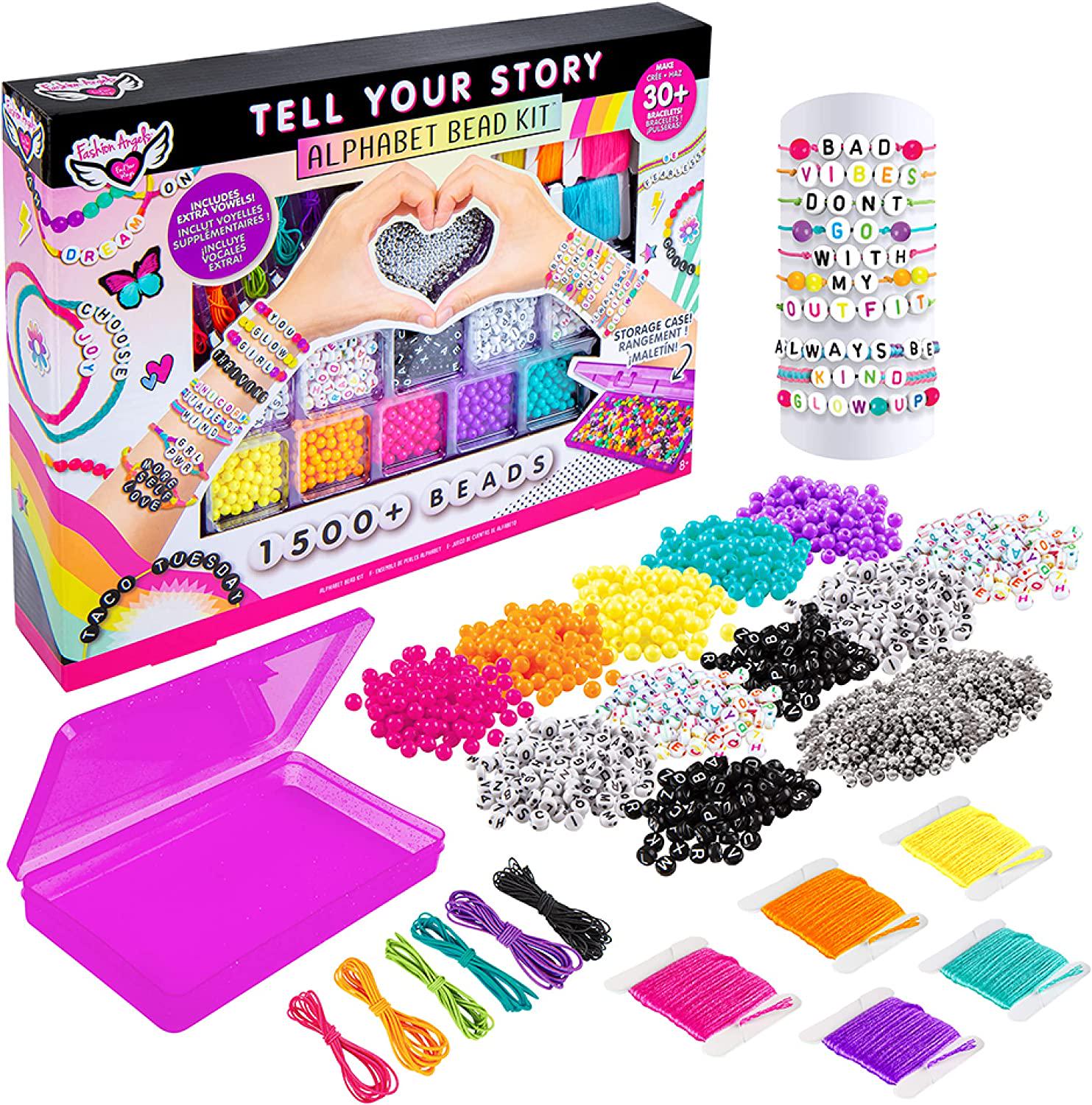 Fashion Angels, Fashion Angels DIY Alphabet Bead Bracelet Making Kit with Case (12381), 1500+ Colorful Charms and Beads, Screen-Free/Arts and Craft/ Jewelry Making, Recommended for Ages 8 and Up
