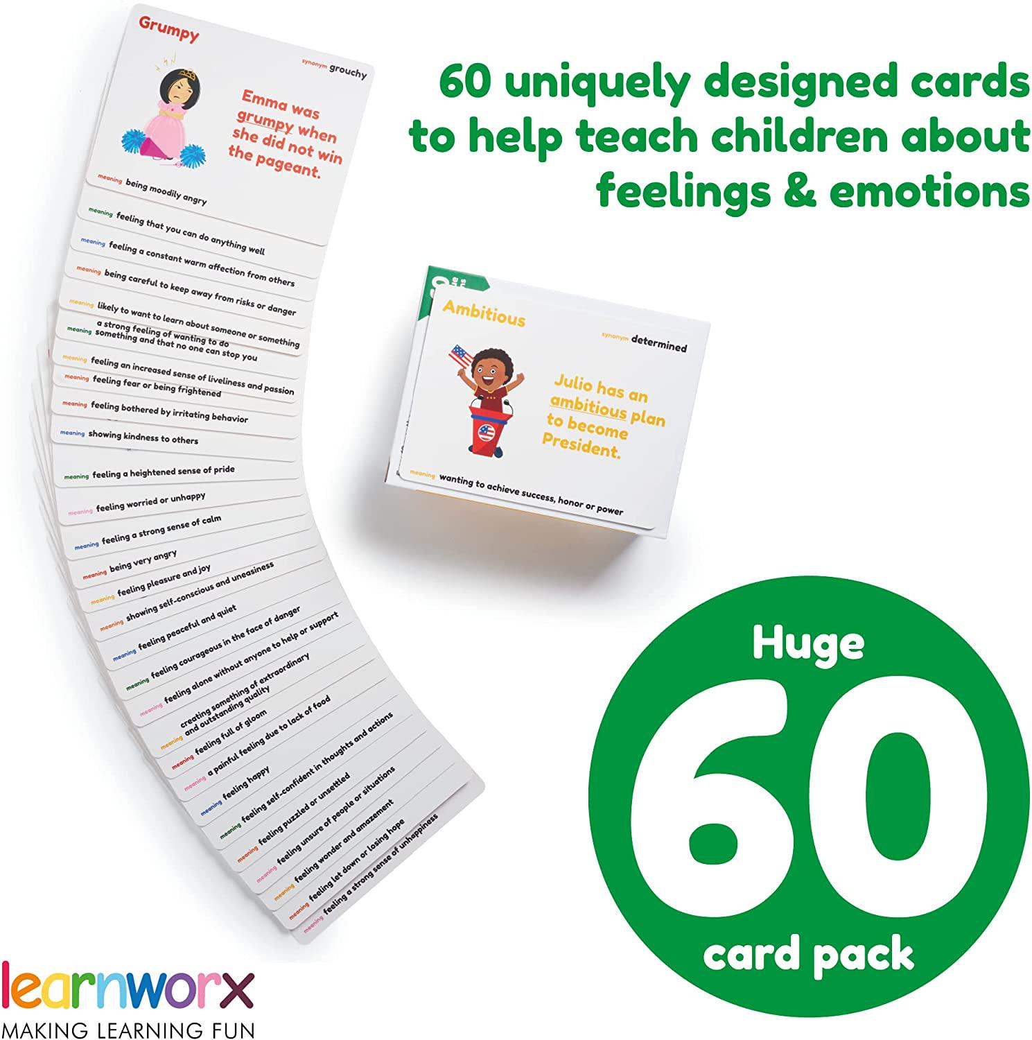 learnworx, Feeling Flash Cards for Toddlers - 60 Unique Feeling Cards For Toddler and Kids - Learn Emotions and Feelings Flashcards