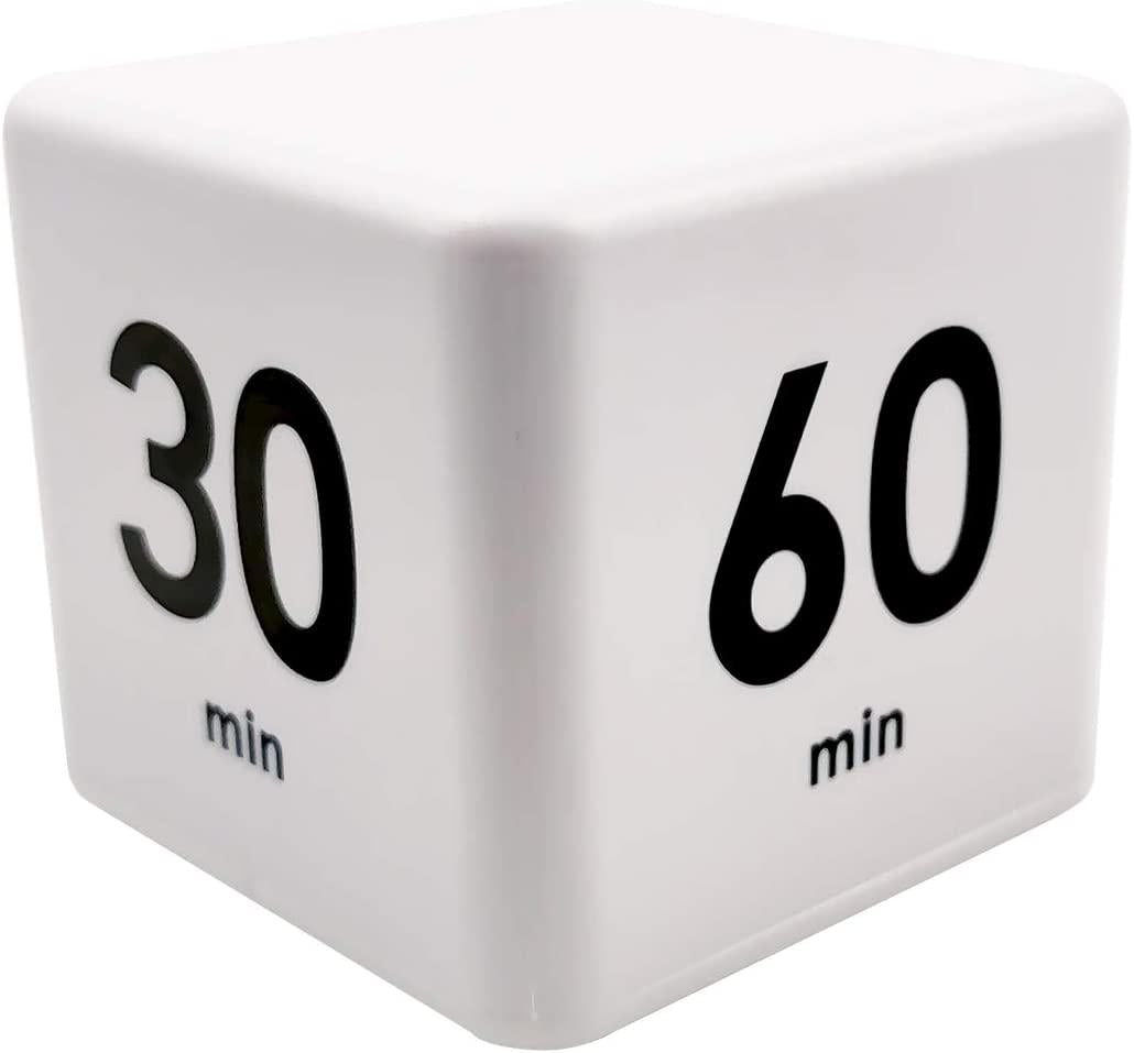 Feilifan, Feilifan Cube Timer, Kitchen Timer Kids Timer for ADHD Productivity Workout Flip Timer Classroom for StudyTime Countdown Management Settings 15 20 30 60 Minutes, White