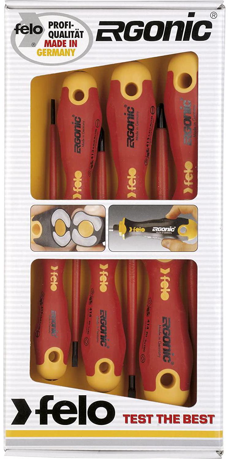 Felo by Bondhus, Felo 07157 53169 Ergonic Insulated Slotted and Phillips Screwdrivers, Set of 6