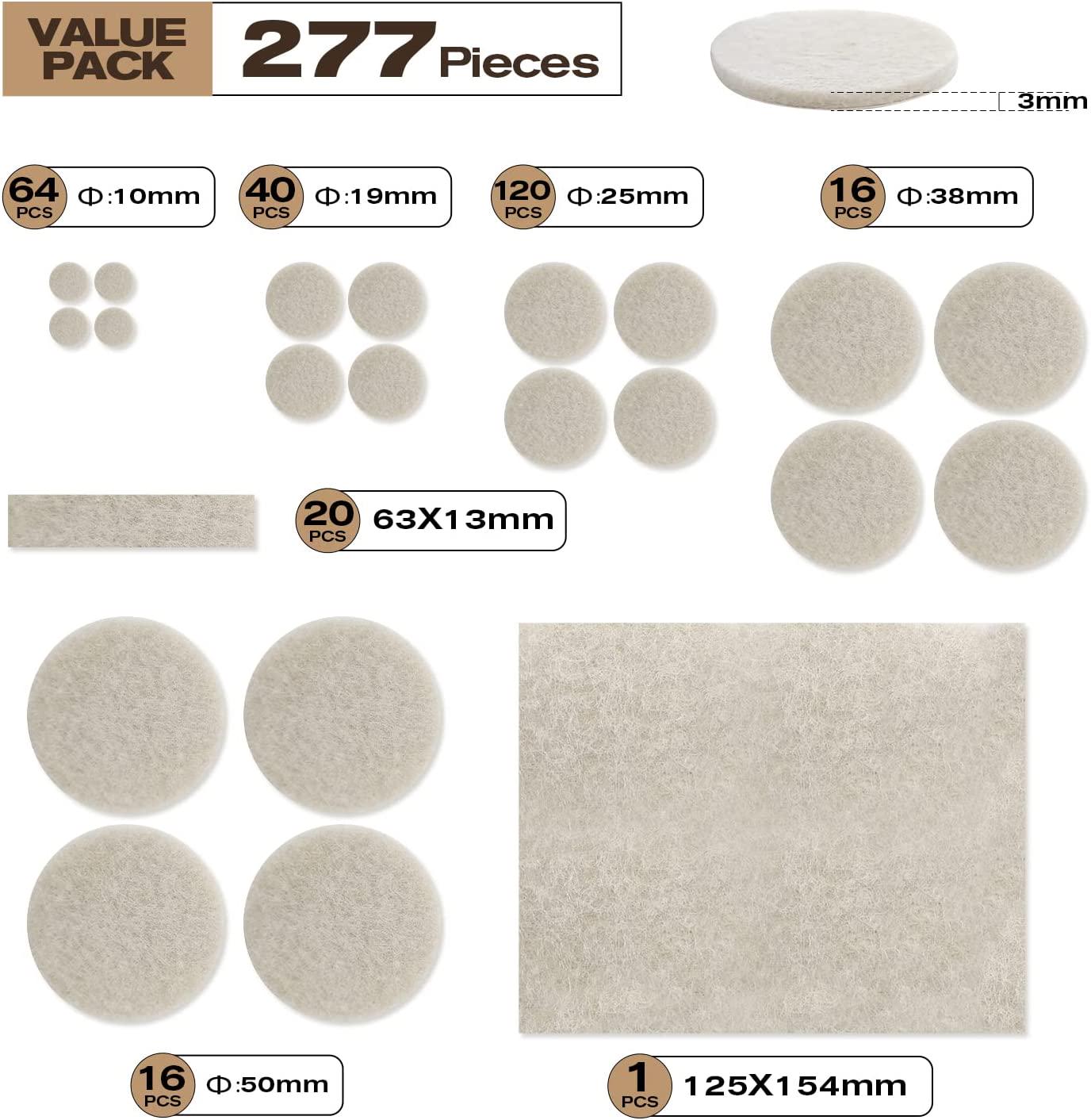 Croch, Felt Furniture Pads 277PCS Assorted Sizes Value Pack Premium Self Adhesive Anti Scratch Floors Protectors for Hardwood and Laminate Flooring