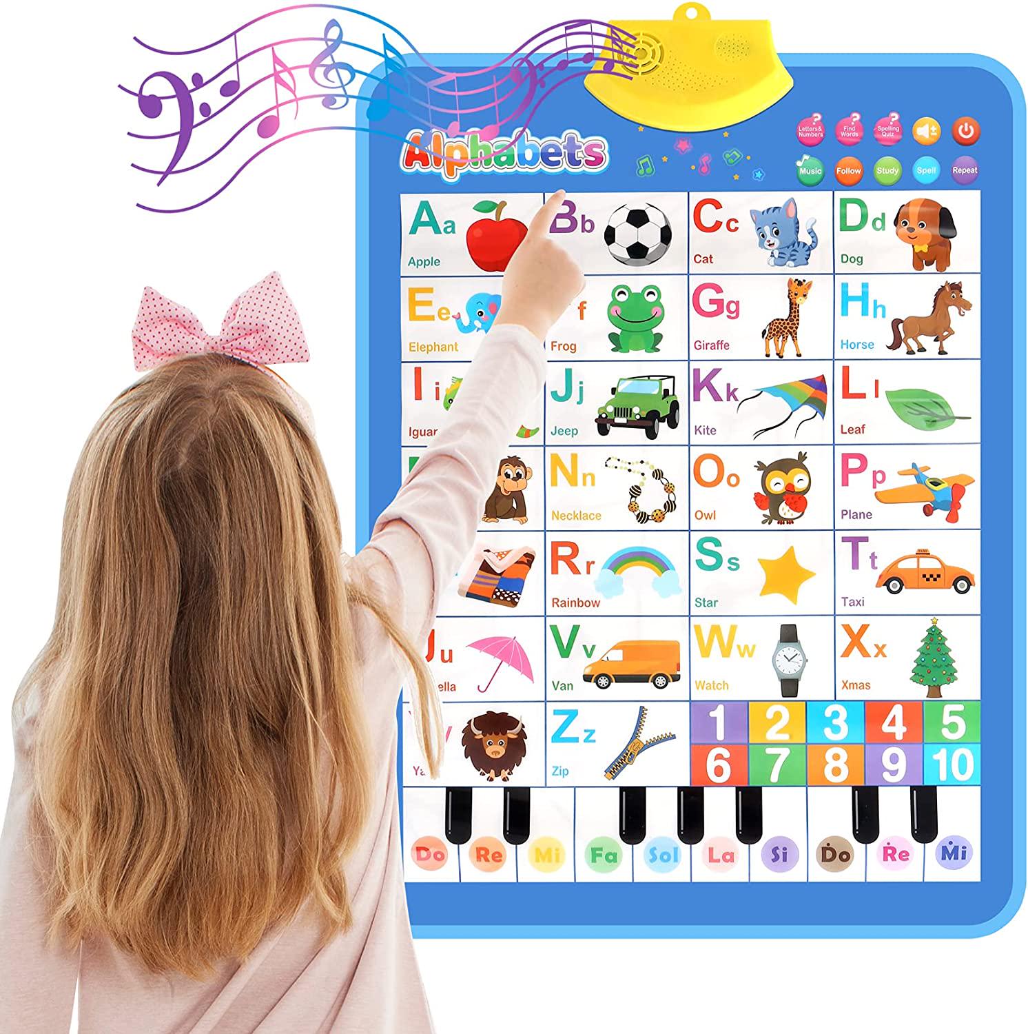 Fenor, Fenor Learning Toy for Boys and Girls 3 Years Old and Up, Electronic Interactive Alphabet Wall Chart, Talking ABC and 123s and Music Poster, Best Educational Toy for Toddler 3, 4, 5, 6 Year Old (Piano)