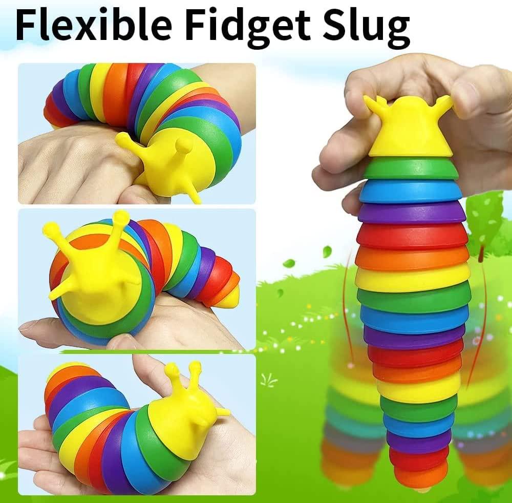 BOAODOO, Fidget Slug Toy, 19cm 3D Sensory Slug Articulated Stretch Slug Fidget Toy, Relief Anti-Anxiety Slug Desk Toy, Sensory Flexible Fidget Toys for Autistic, Christmas/Birthday for Kids and Adults (Rainbow - Slug)