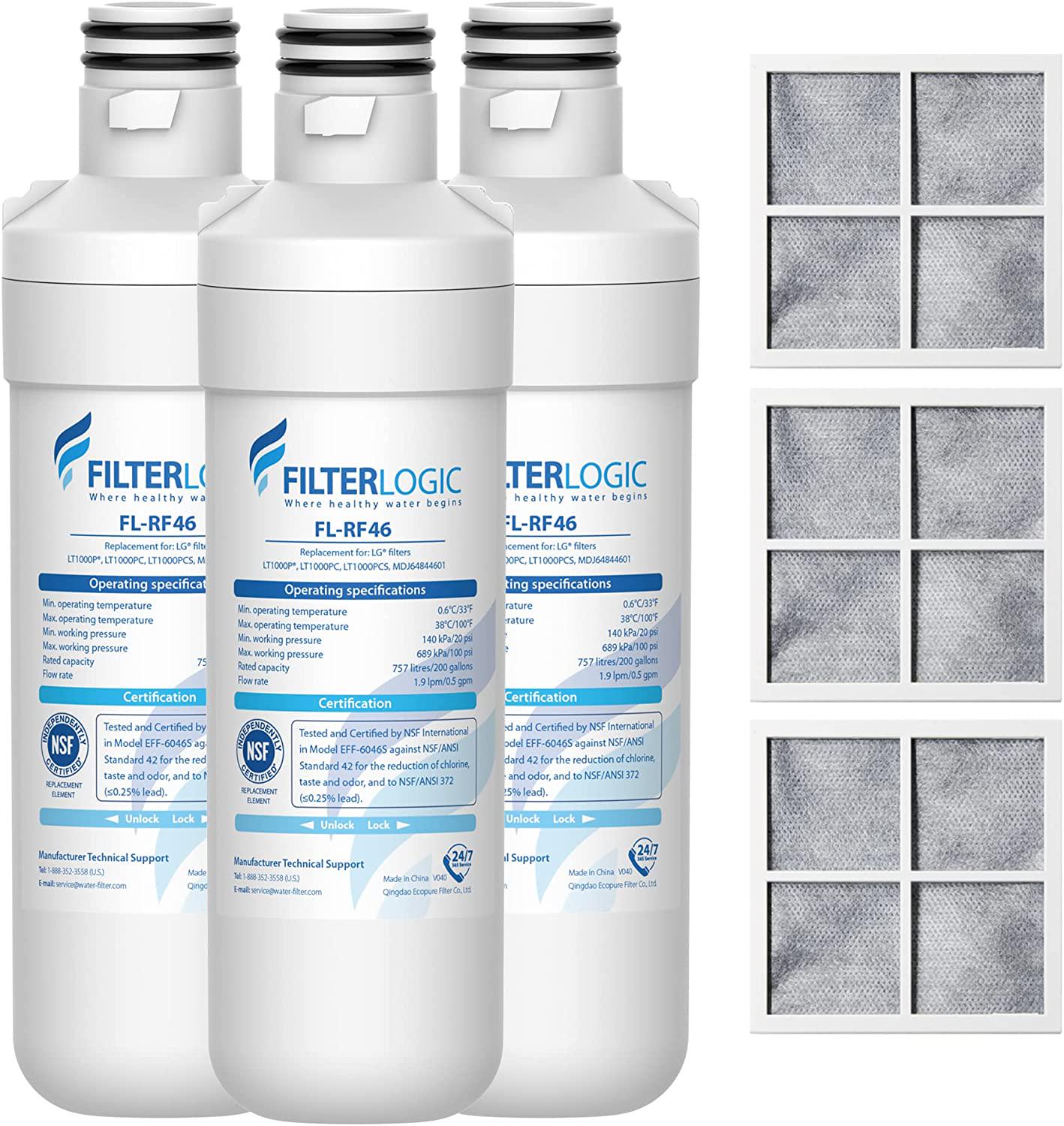 Filterlogic, FilterLogic LT1000PC ADQ747935 MDJ64844601 NSF Certified Refrigerator Water Filter and Air Filter, Replacement for LGÂ LT1000PÂ , LT1000PC, LT-1000PC MDJ64844601 and LT120FÂ , 3 Combo, Package may vary