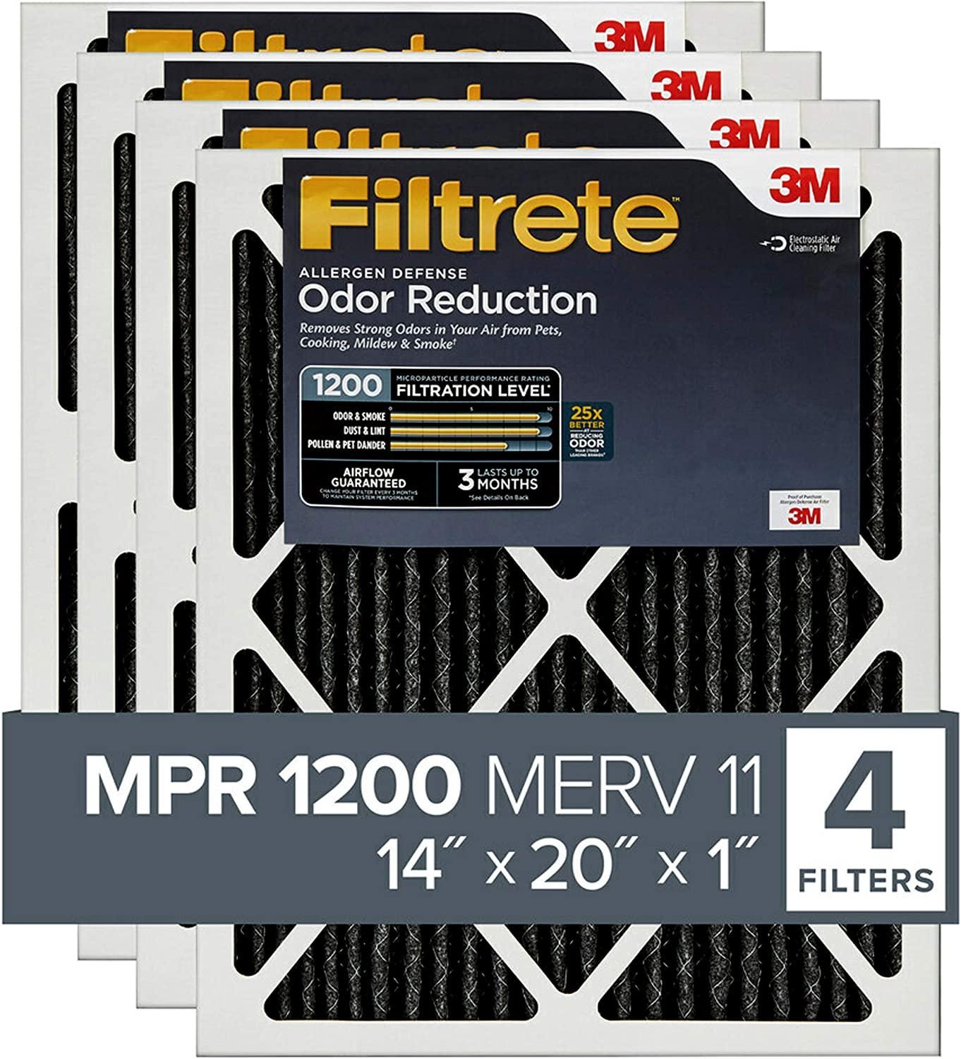 Filtrete, Filtrete HOME05-4 14x20x1, MPR 1200, 4-Pack (Exact Dimensions 13.81 x 19.81 x 0.81), Allergen Defense Odor Reduction AC Furnace Air Filter, Black, 4 Count