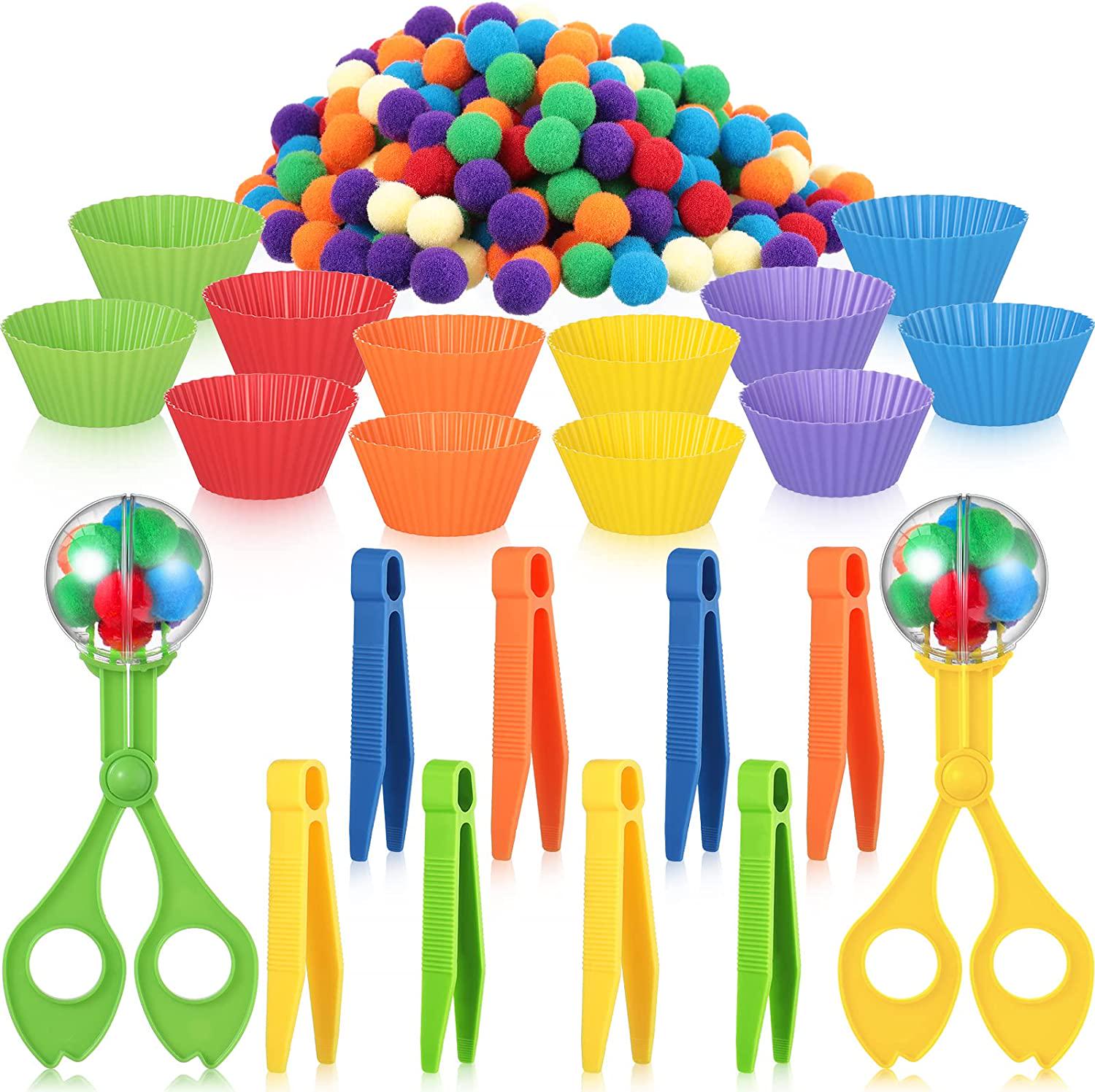 Zhanmai, Fine Motor Skills Handy Scooper Set Includes 6 Sorting Bowls, 4 Tweezers, 2 Scissors Clips, 120 Plush Balls for Early Education and Sorting Counting Training Development for Kids