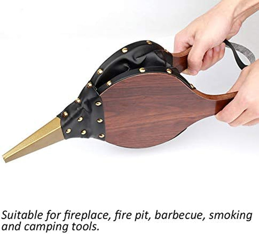 UNAOIWN, Fireplace Bellows Large 15.5” X 6.7” Indoor Brown Wood Air Blower for Barbecue, Camping BBQ Grill Chimney Outdoor with Hanging Strap Cast Nozzle