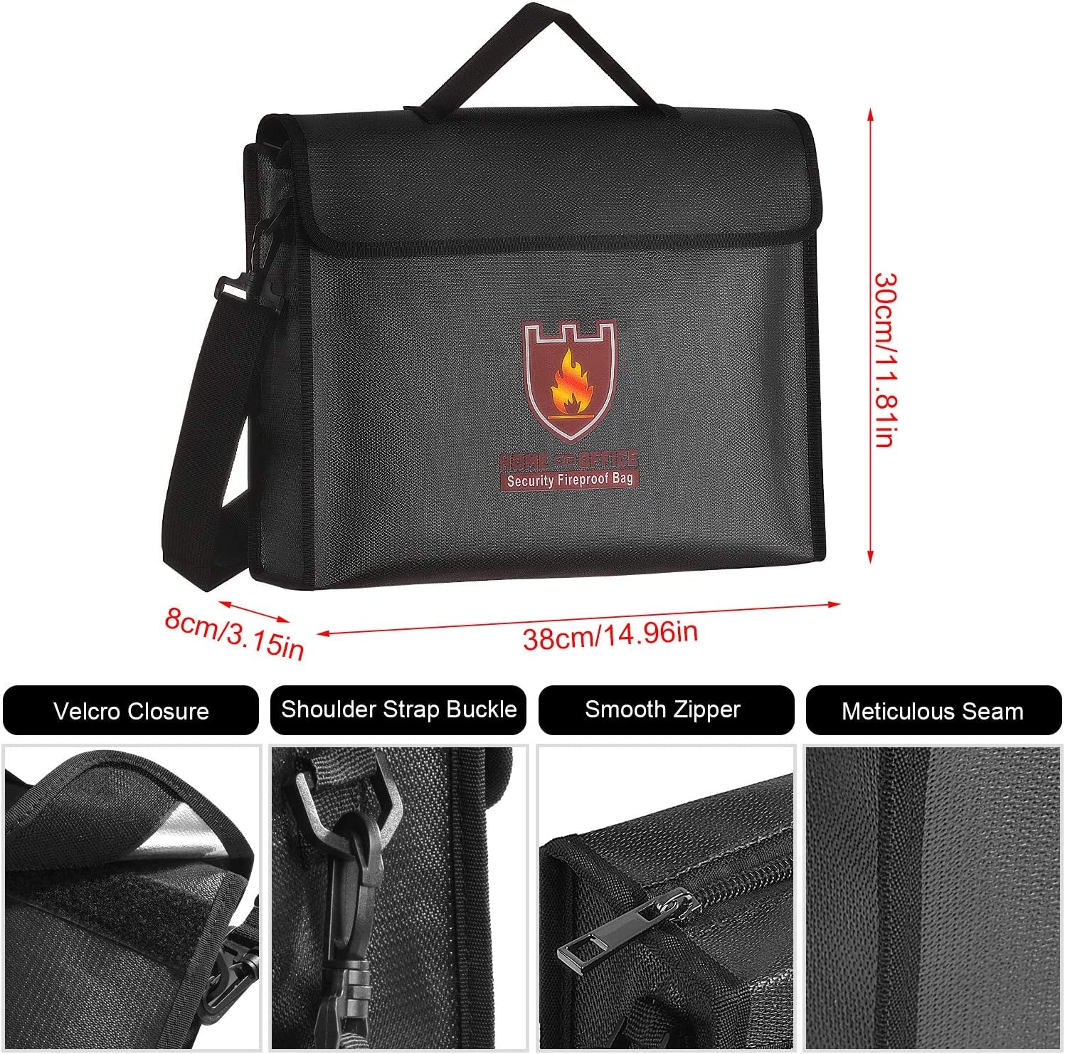 XCELLENT GLOBAL XG, Fireproof Document Bag with Shoulder Strap, Fire and Water Resistant Pouch Money and Document Safe Bag with Handle, Portable Security Closure Fire Zipper Bag for Money, Photos, Jewelry, Passport