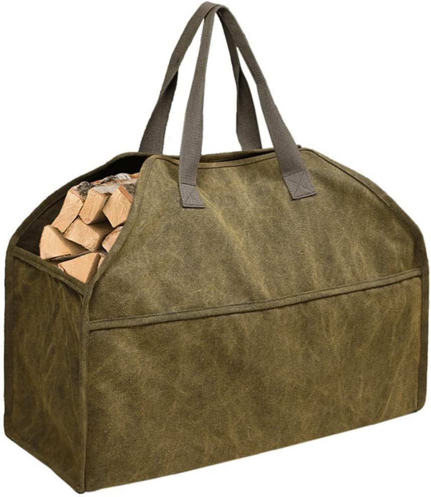 HOXHA, Firewood Carrier Log Bag, Durable Heavy Duty Canvas Fire Wood Tote Holder for Fireplace Stove Accessories Indoor Outdoor Camping